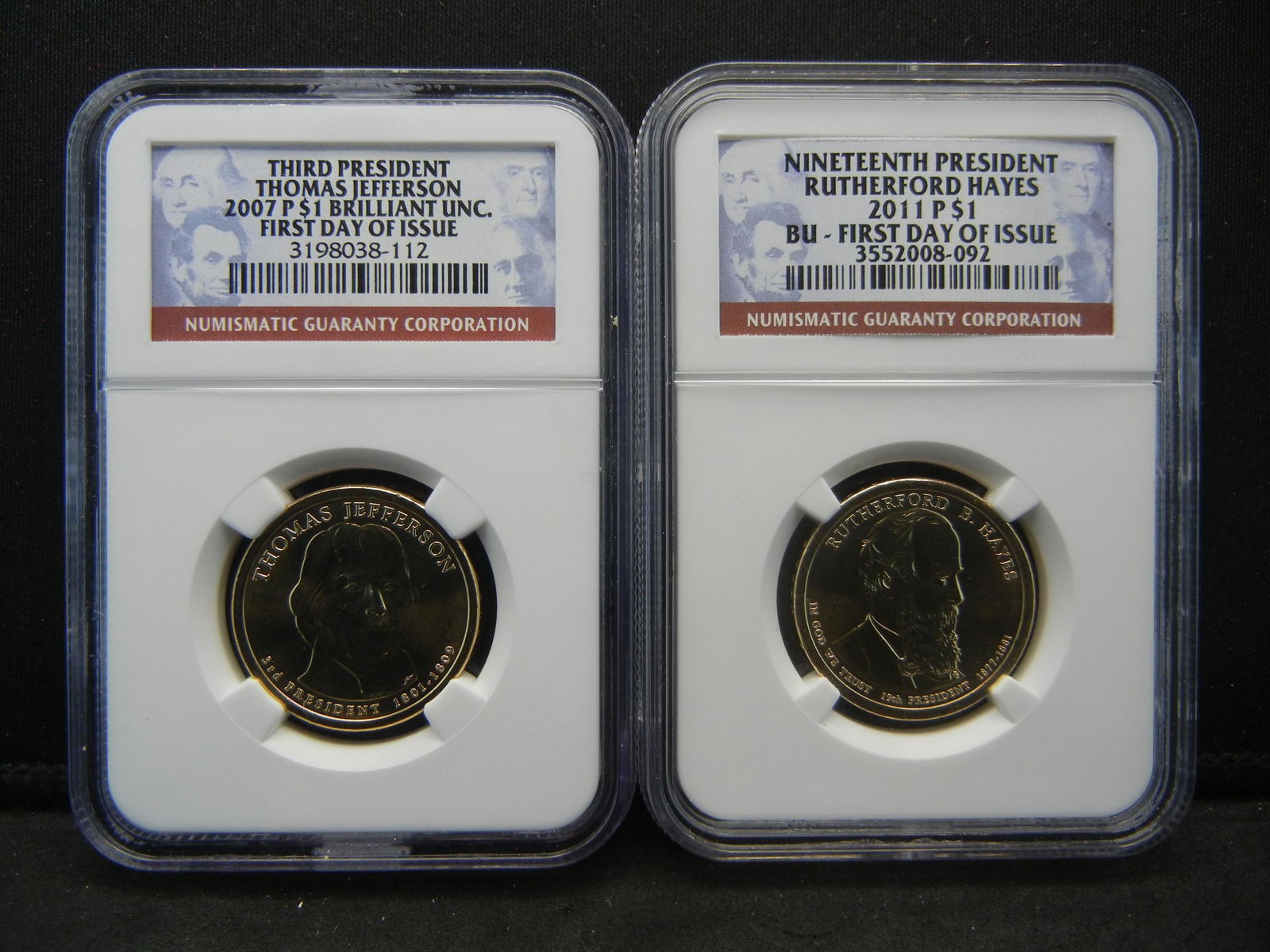 NGC Graded 2007 Thomas Jefferson & 2011 Rutherford: NGC Graded 2007 Thomas Jefferson & 2011 Rutherford Hayes Dollars