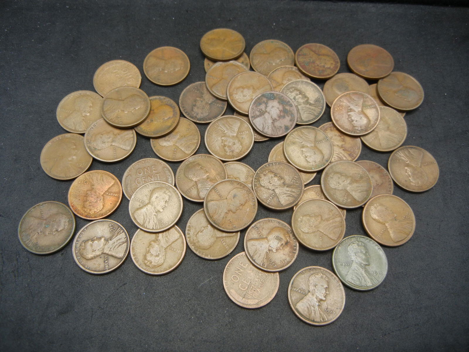 Roll of 50 Lincoln Wheat Cents Dated in the Teens With (1 of 3)