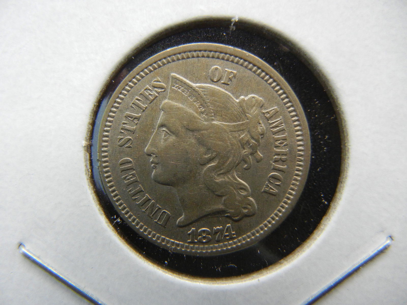 1874 Three Cent Nickel.  Extremely Fine.  Much tougher (1 of 3)