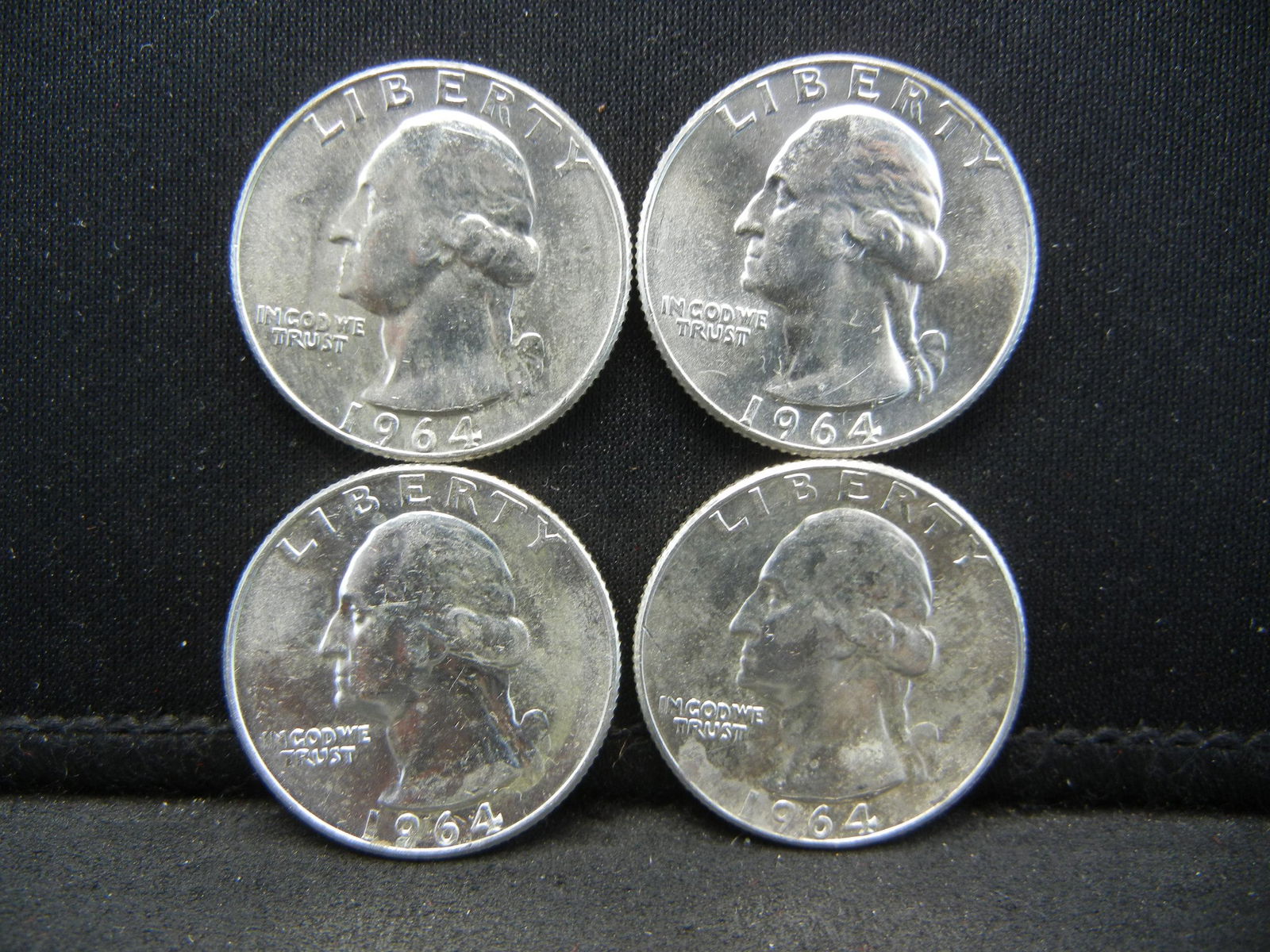 (4) 1964-D SILVER (90%) WASHINGTON QUARTERS, BU, (1 of 2)