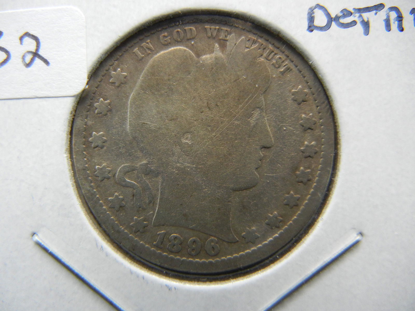 1896-S Barber Quarter.  Good 6 Details.  Only 188,000 (1 of 3)