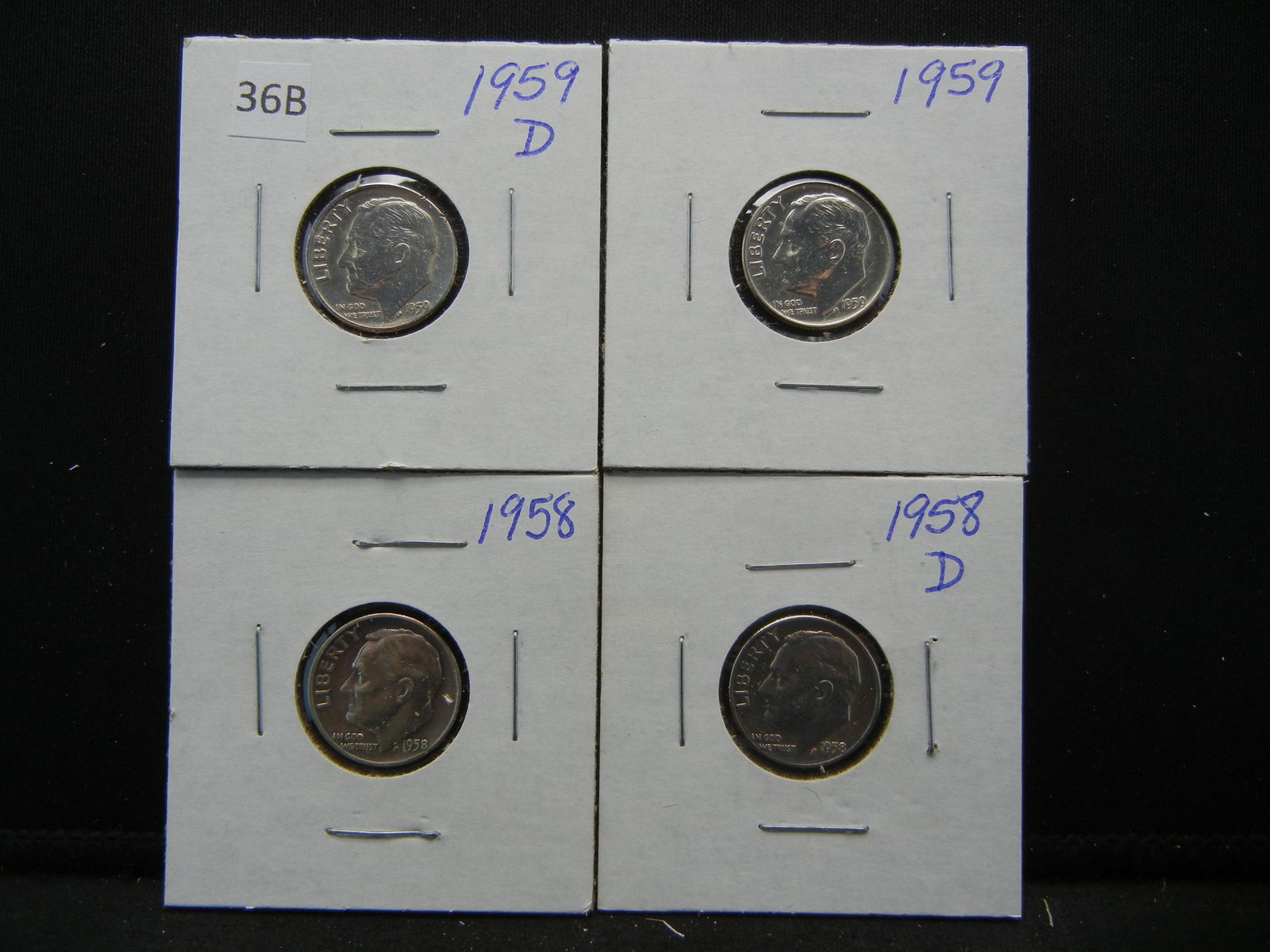 (4) Silver Roosevelt Dimes  1958 PD, 1959 PD (1 of 3)