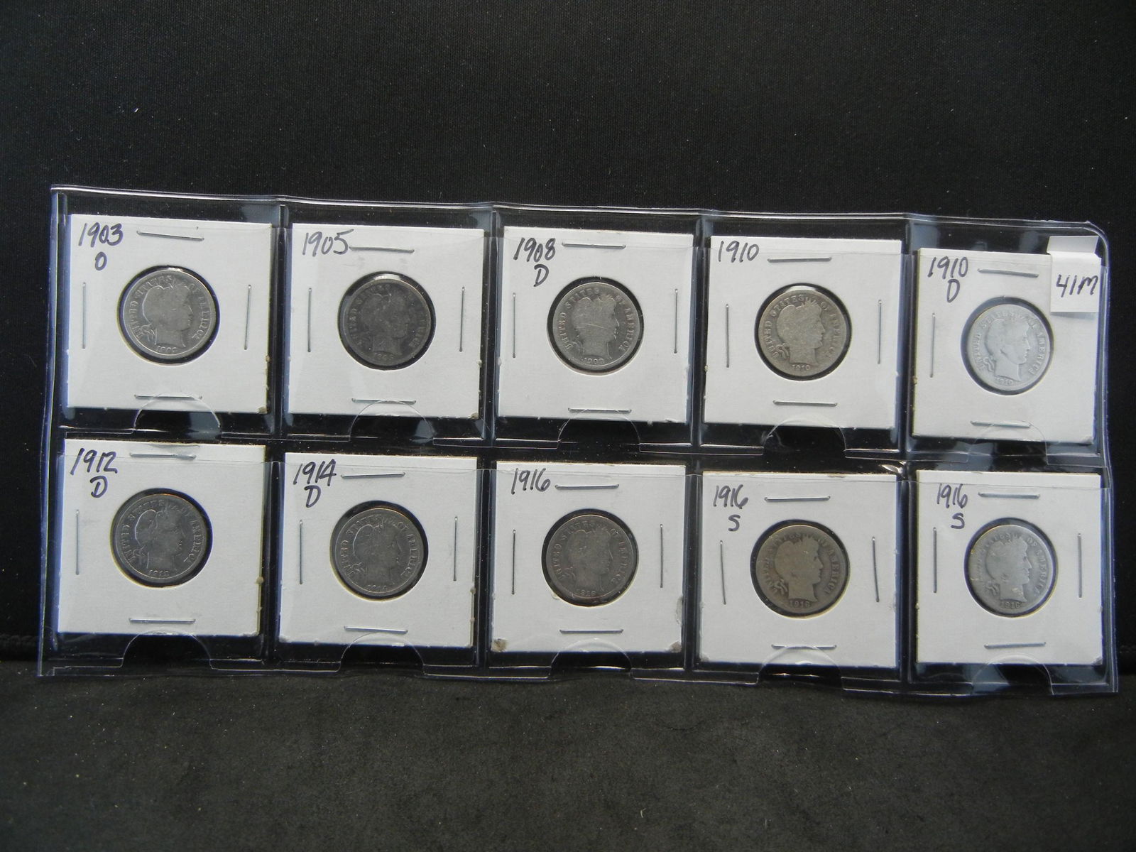 Sheet of 10 1903 to 1916 Barber Dimes From Coin (1 of 9)