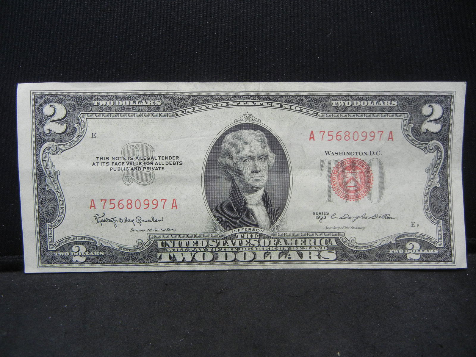 1953-C $2 Red Seal United States Note. Serial # (1 of 3)