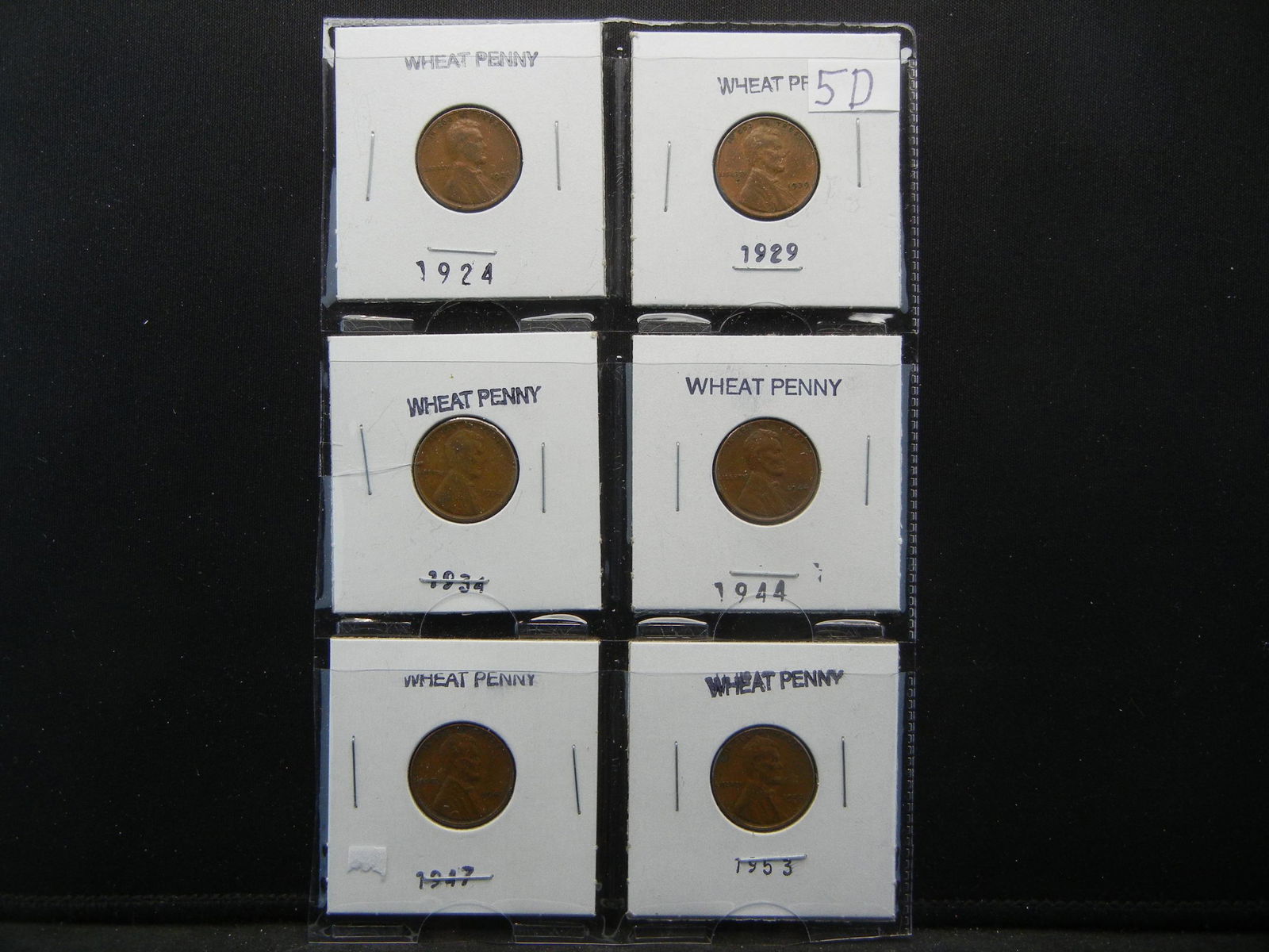 (6) Lincoln Wheat Cents 1944, 29, 34, 44, 47, 53 (1 of 5)