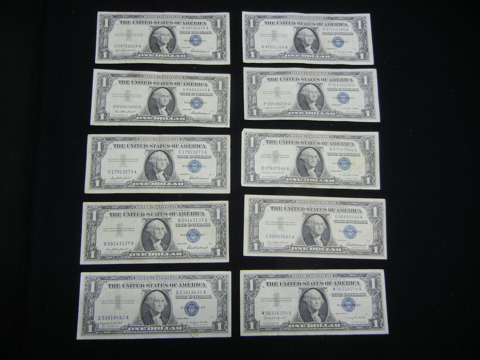 10 1957 One Dollar Silver Certificates (1 of 8)
