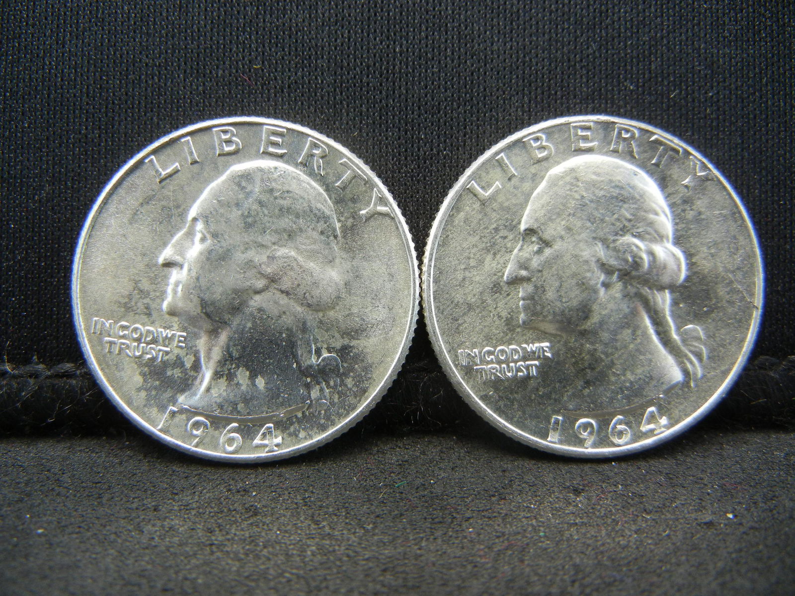 (2) SILVER (90%) 1964-D WASHINGTON QUARTERS, PROOF, (1 of 2)