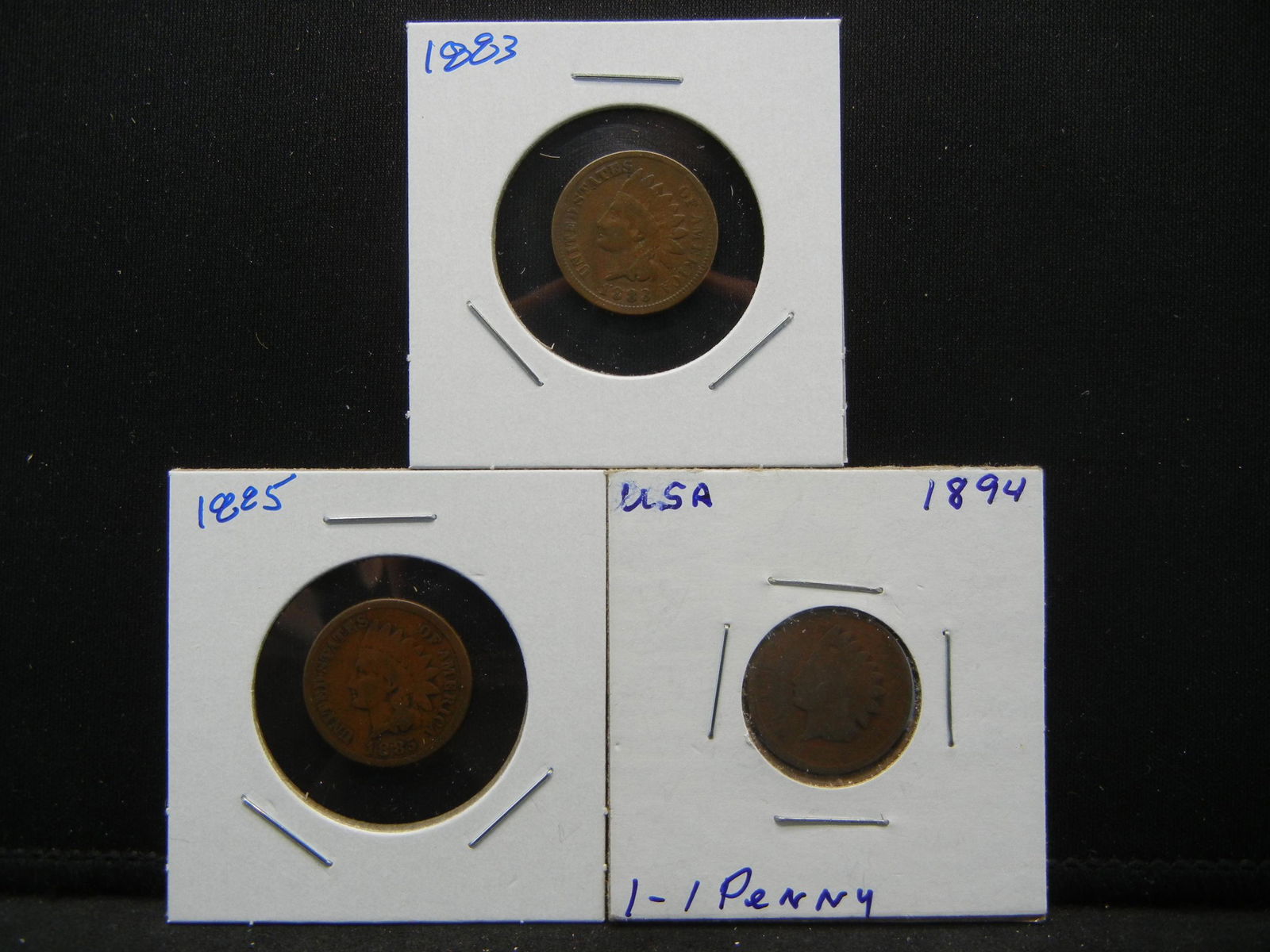 3 Semi-Key Indian 1c.  1883, 1885, and 1894. (1 of 5)