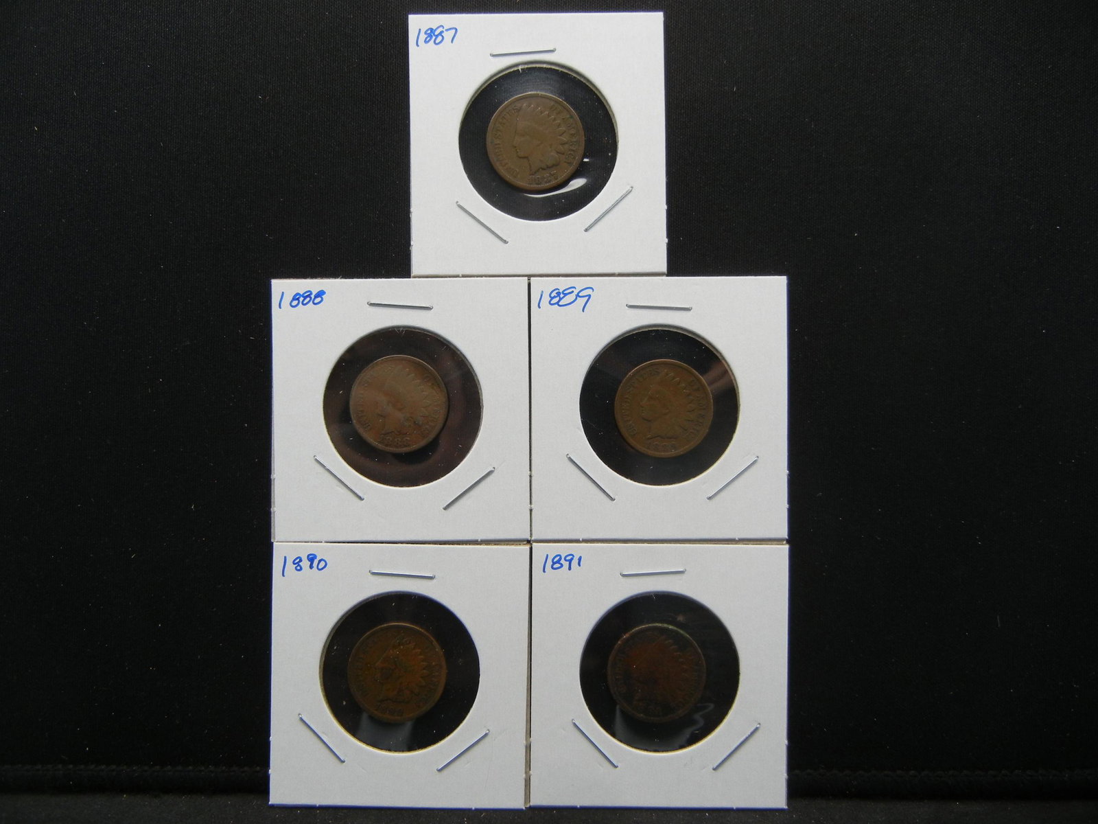 5 Better Indian 1c. 1887, 1888, 1889, 1890, and 1891.: 5 Better Indian 1c. 1887, 1888, 1889, 1890, and 1891.