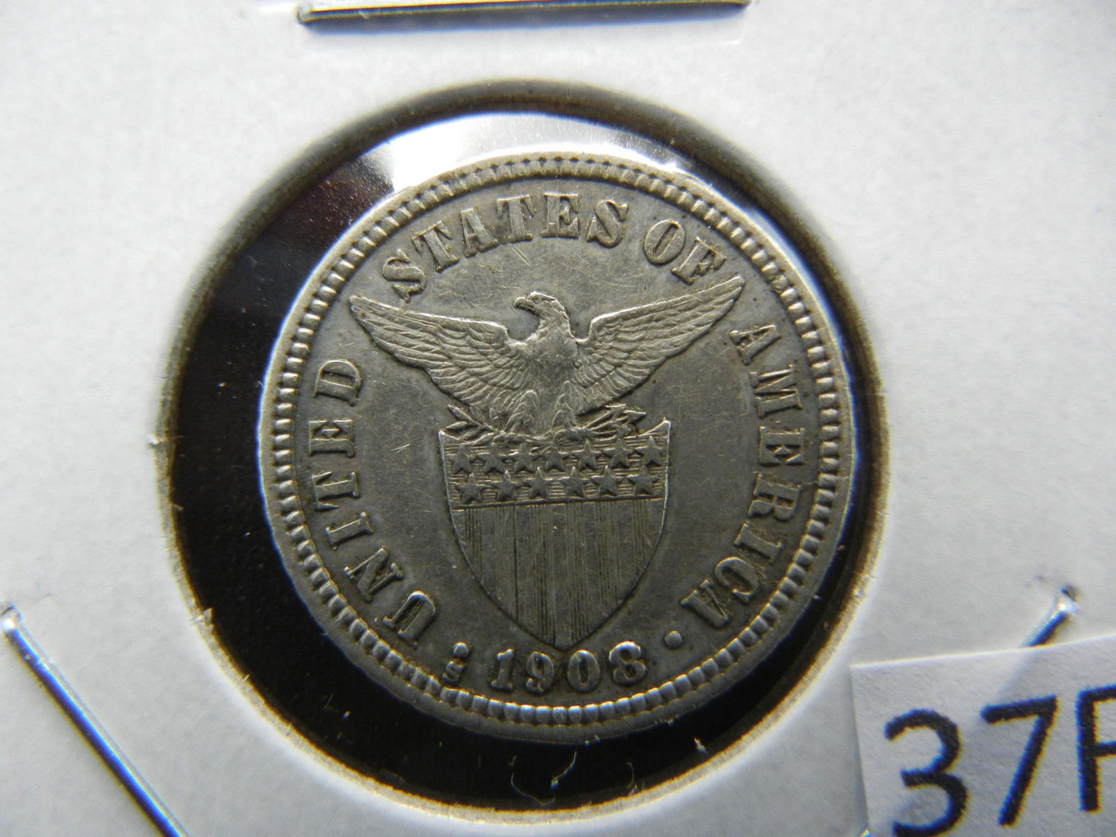 1908-S Philippines Silver 10 Centavos.  Nice Grade. (1 of 3)