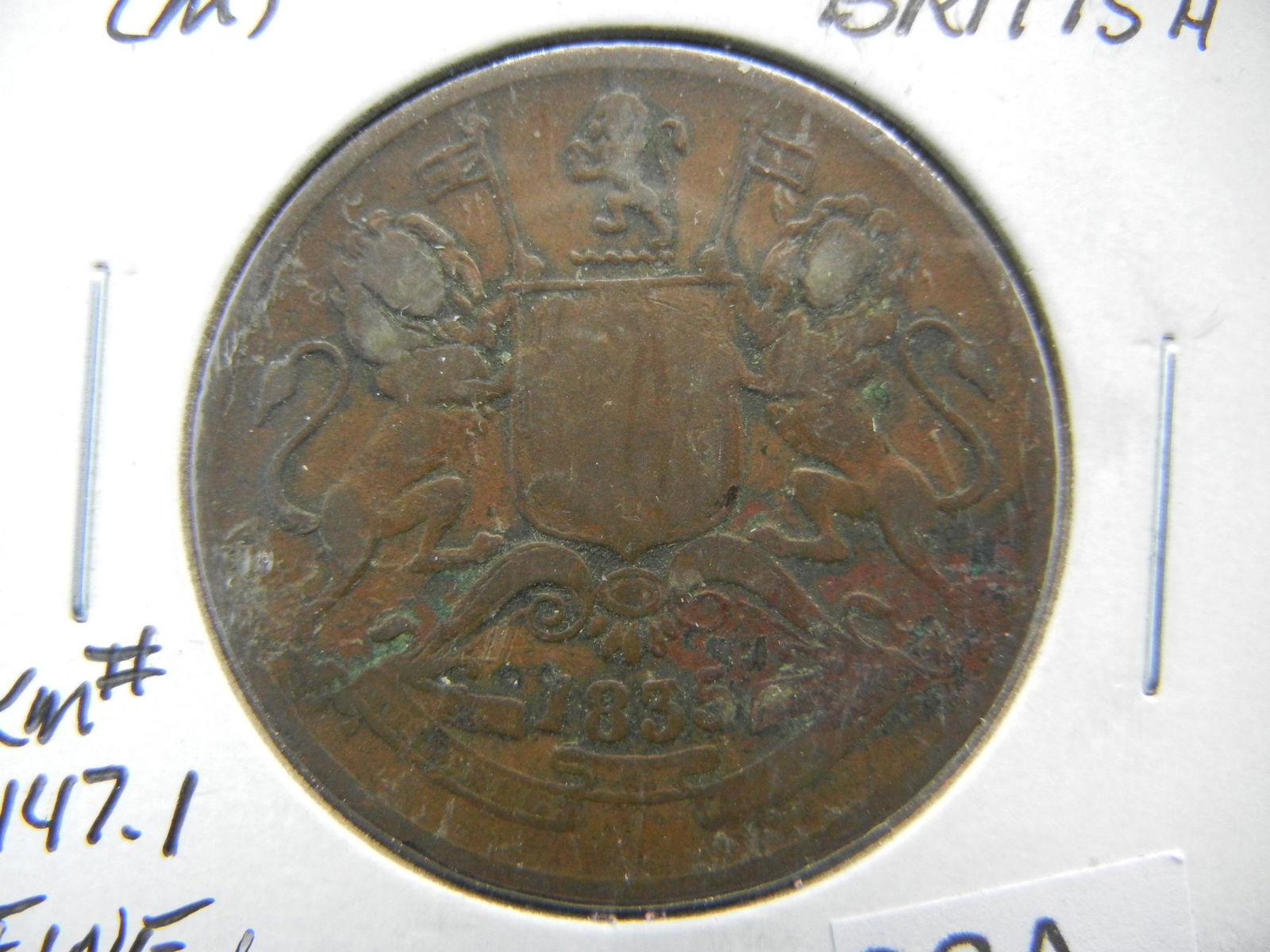 1835 India, British.  Half Anna.  Fine+ (1 of 3)