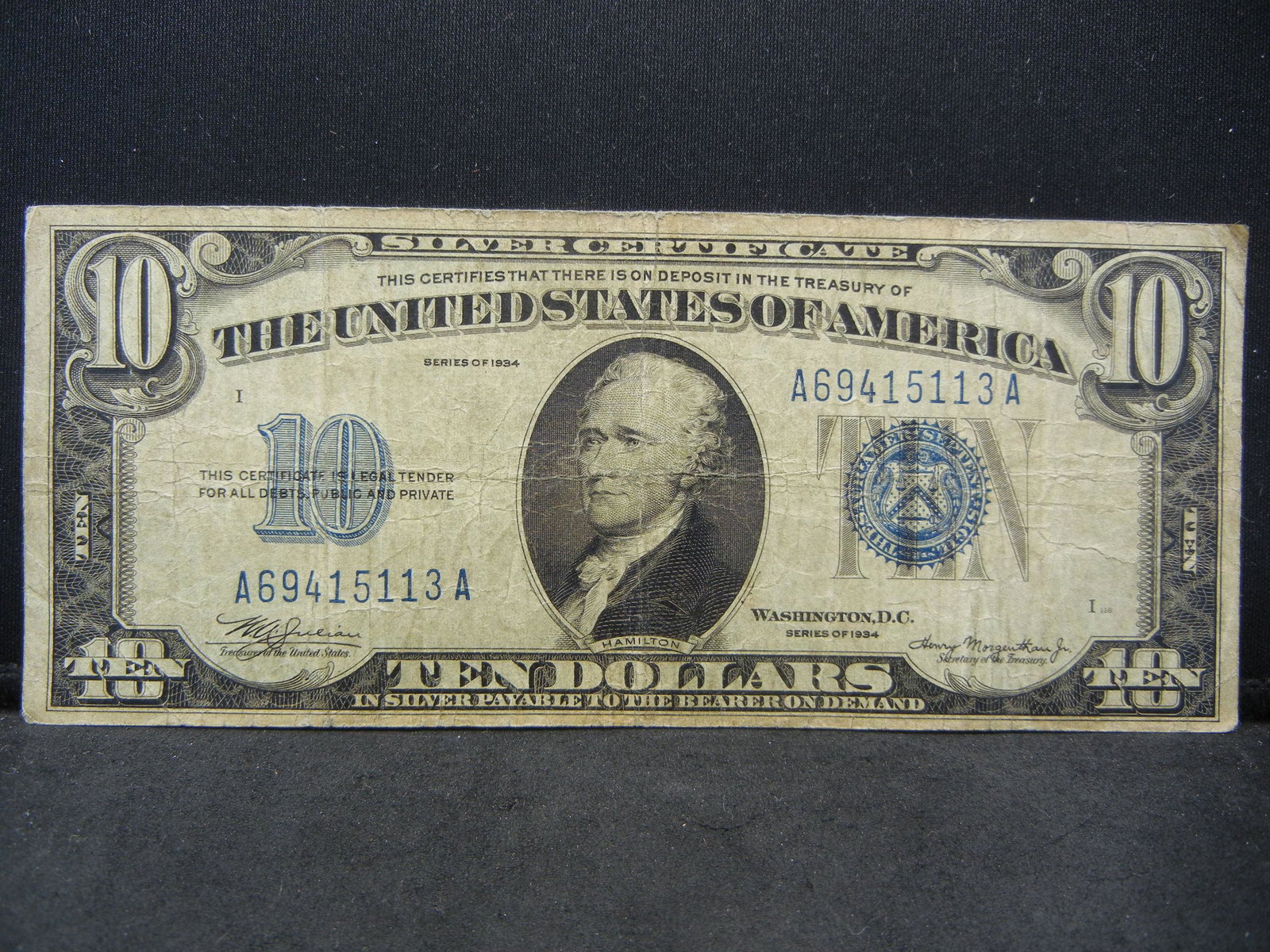 1934 $10 Silver Certificate   Very Fine with no (1 of 3)