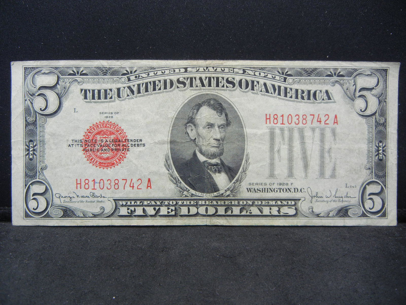 1928 F $5 Red Seal Note   Nice very fine     (1 of 3)