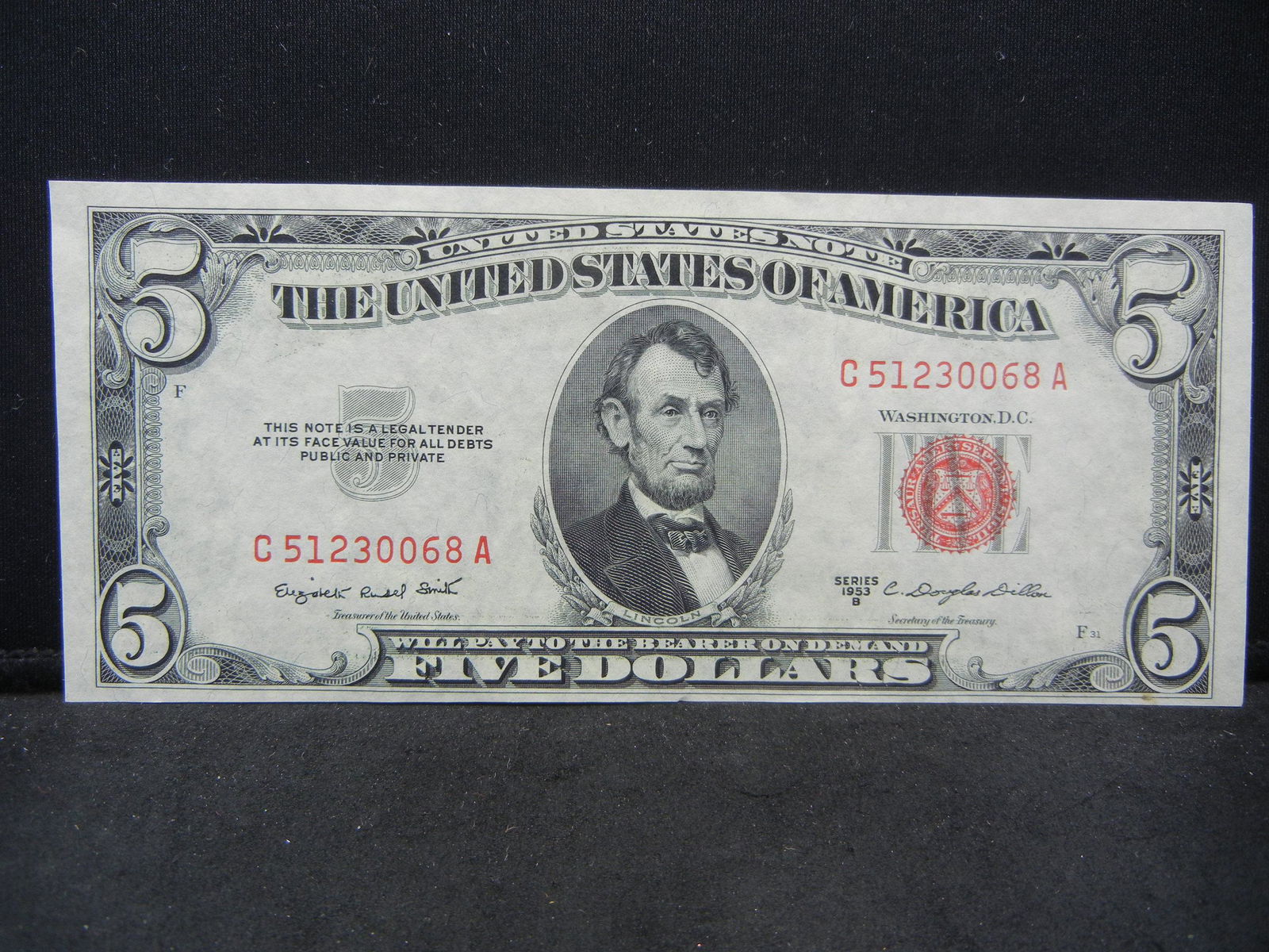 1953 B $5 Red Seal Note   Choice crisp uncirculated   (1 of 3)