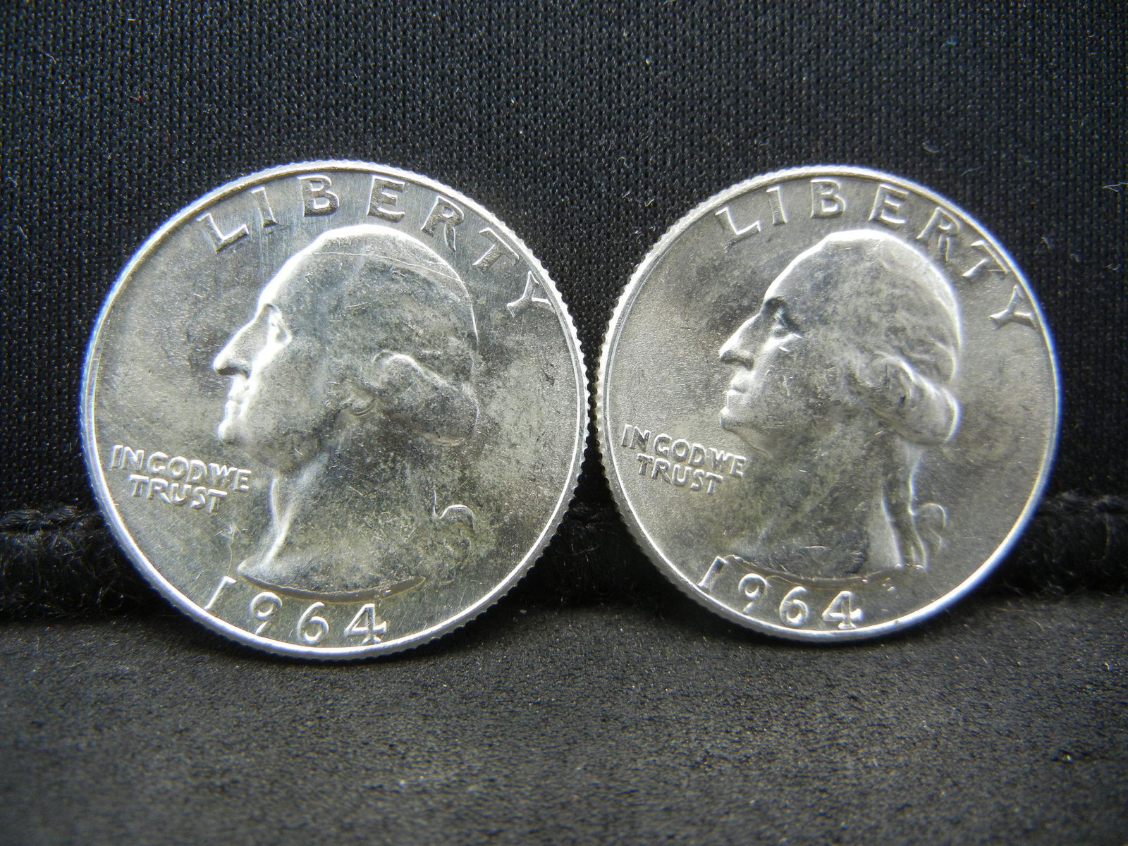 (2) 1964-D SILVER (90%) WASHINGTON QUARTERS, BU, (1 of 2)