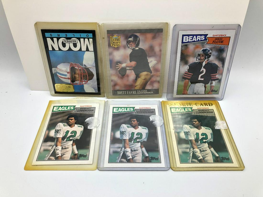 Football Rookie Card Lot - Warren Moon, Brett Favre,: Football Rookie Card Lot - Warren Moon, Brett Favre, Doug Flutie, Randall Cunningham (x3)