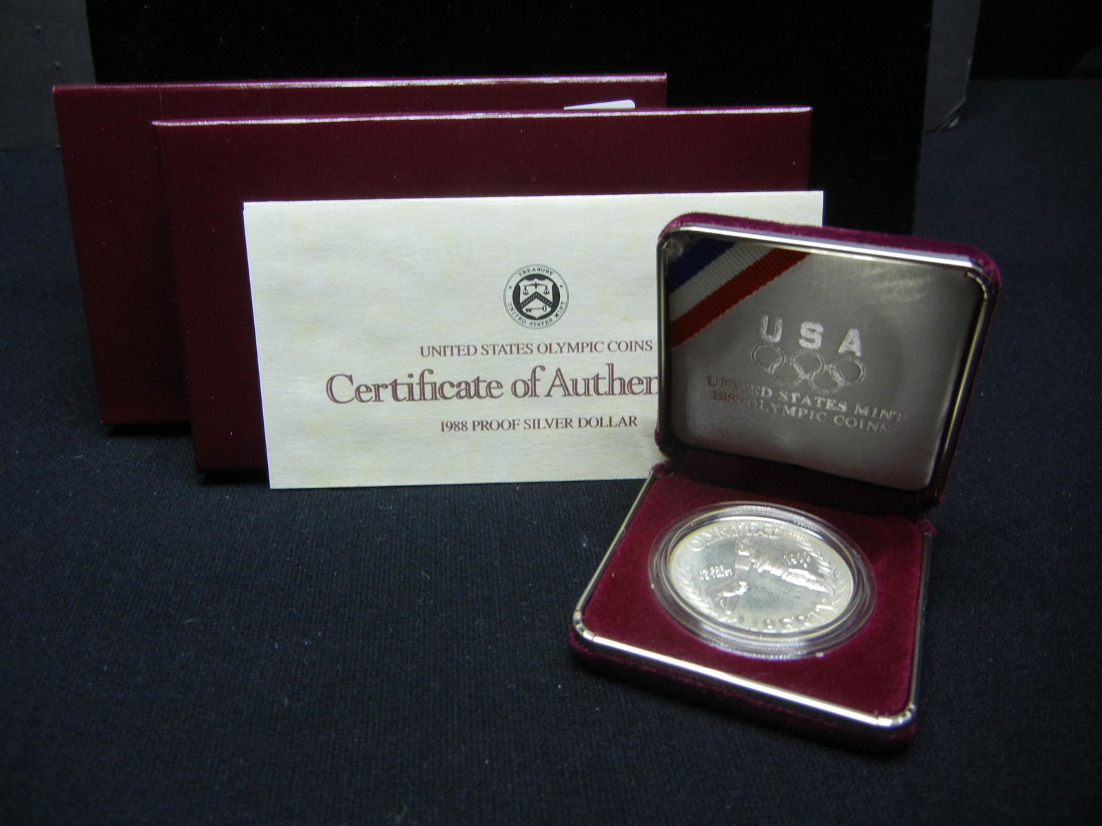 1988 Proof Olympic Silver Dollar Coin  with mint box (1 of 4)