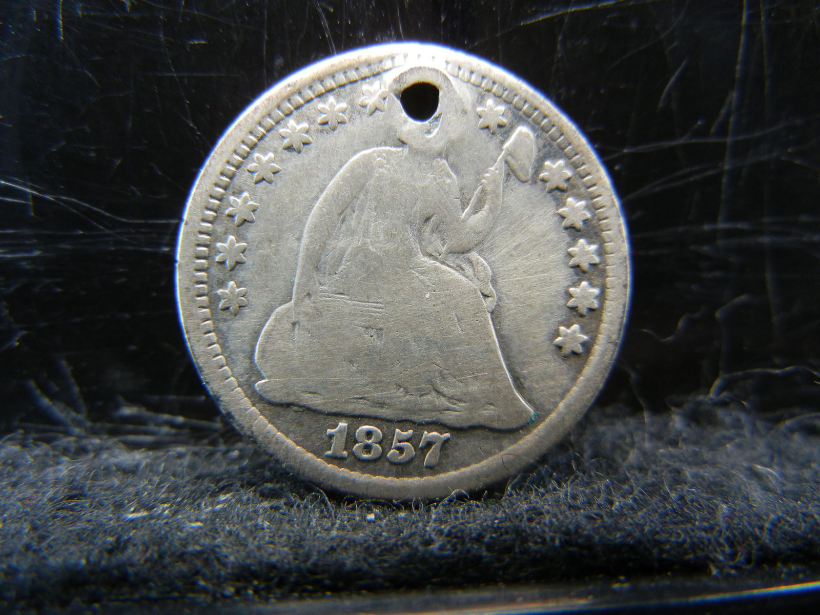 1857 Seated Half Dime Holed (1 of 2)