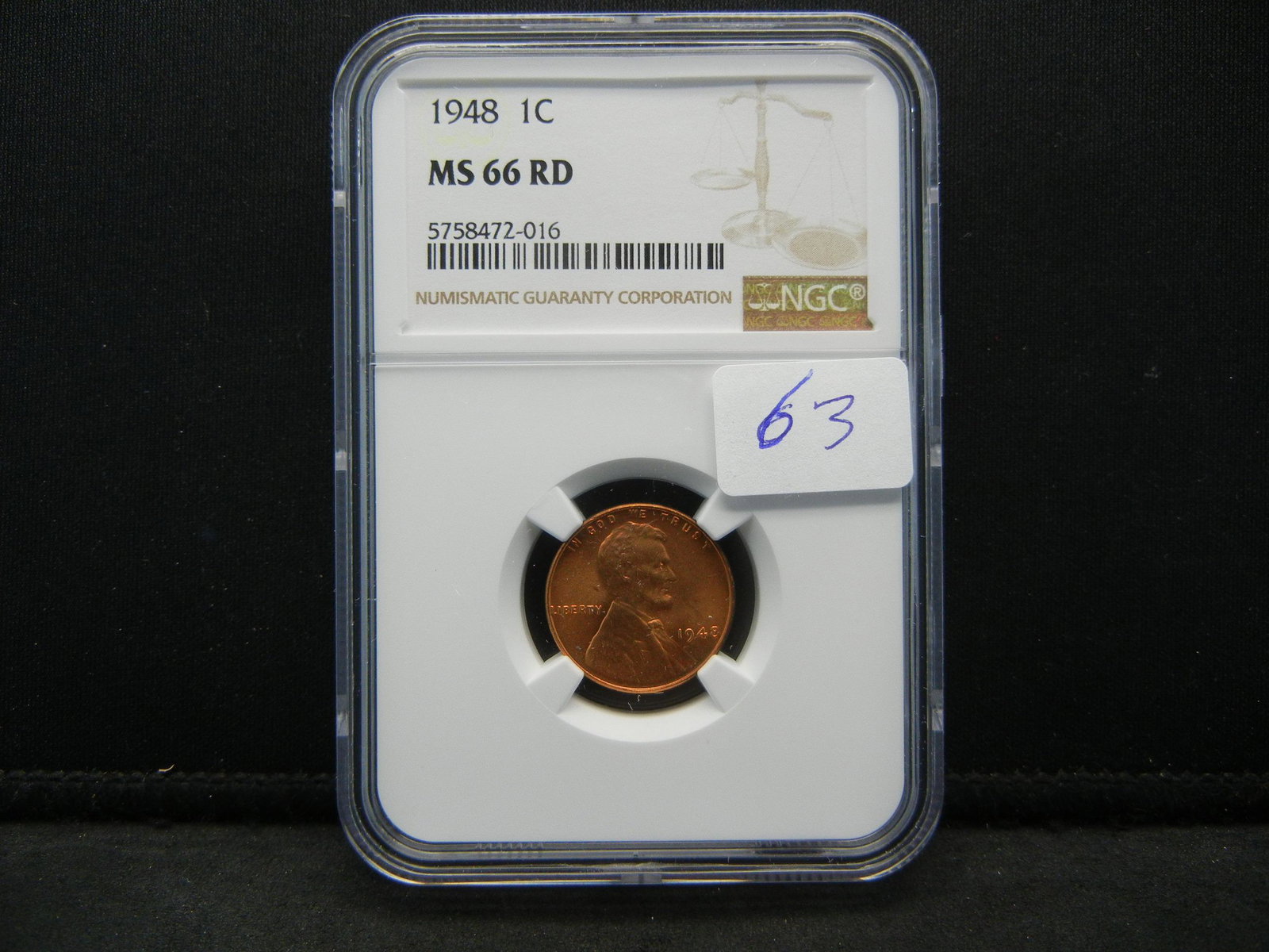 1948 Lincoln Cent NGC MS66 Red NGC Price Guide $135: 1948 Lincoln Cent NGC MS66 Red NGC Price Guide $135