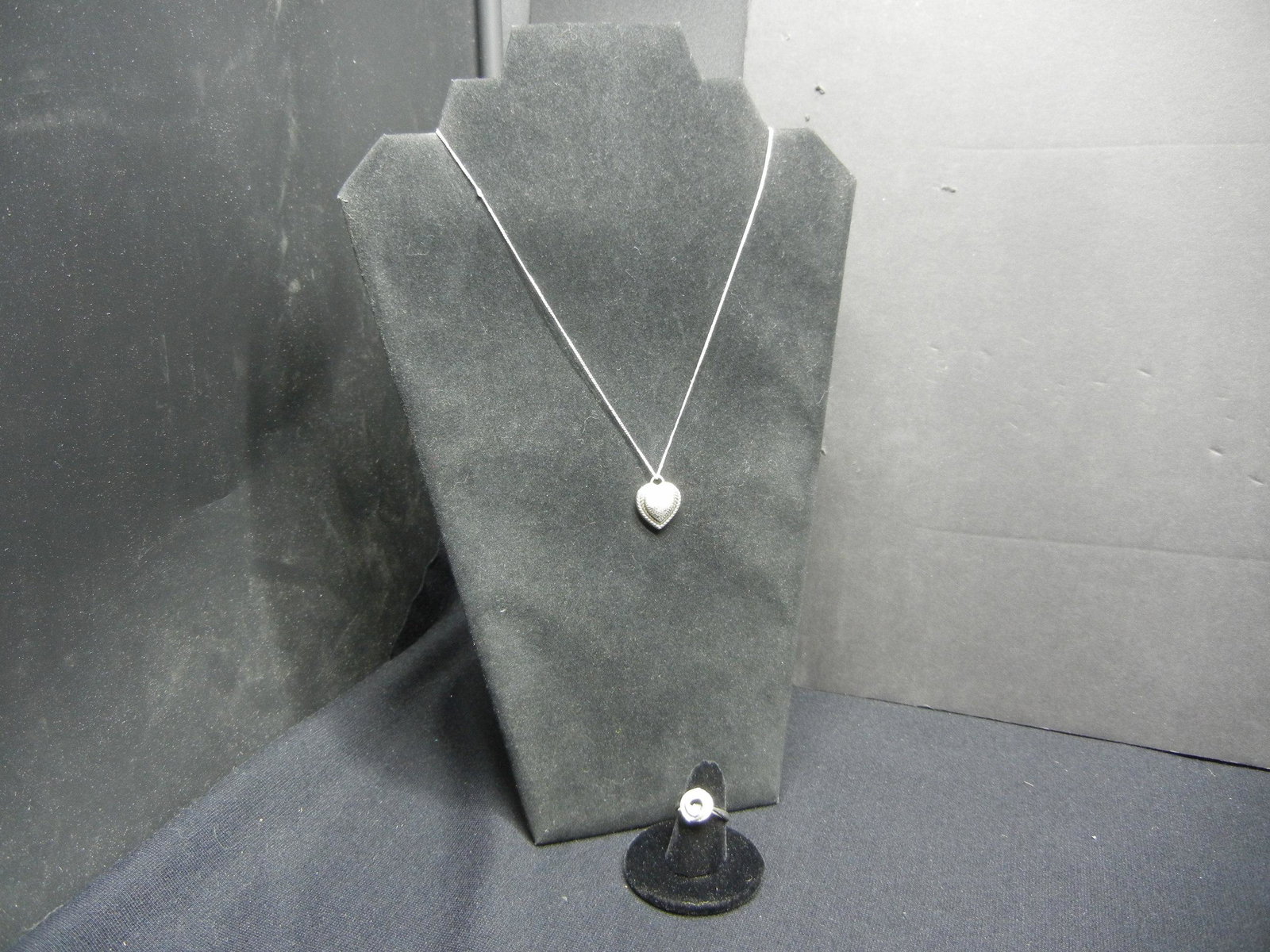 Silver Diamond Encrusted Ring and Heart Pendant .925: Silver Diamond Encrusted Ring and Heart Pendant .925