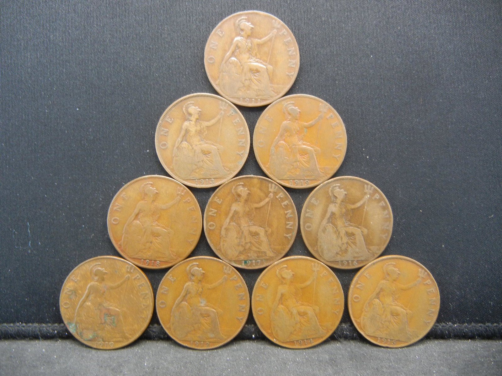 Great Britain Penny Lot 1910-1919 10 Coin Collection (1 of 2)