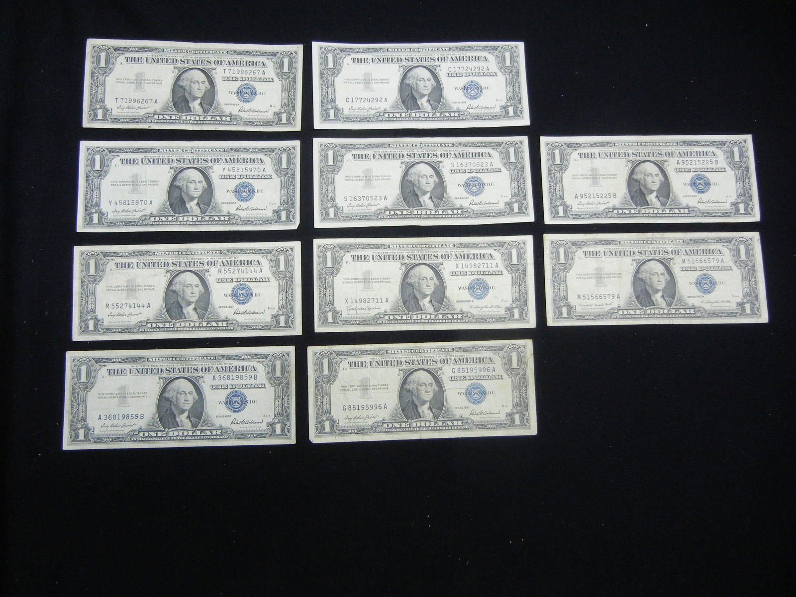 10 1957 One Dollar Silver Certificates (1 of 8)