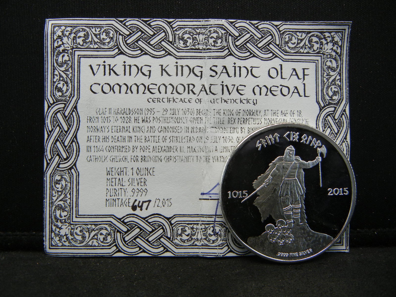 2015 Viking King St. Olaf Commemorative Medal: 2015 Viking King St. Olaf Commemorative Medal