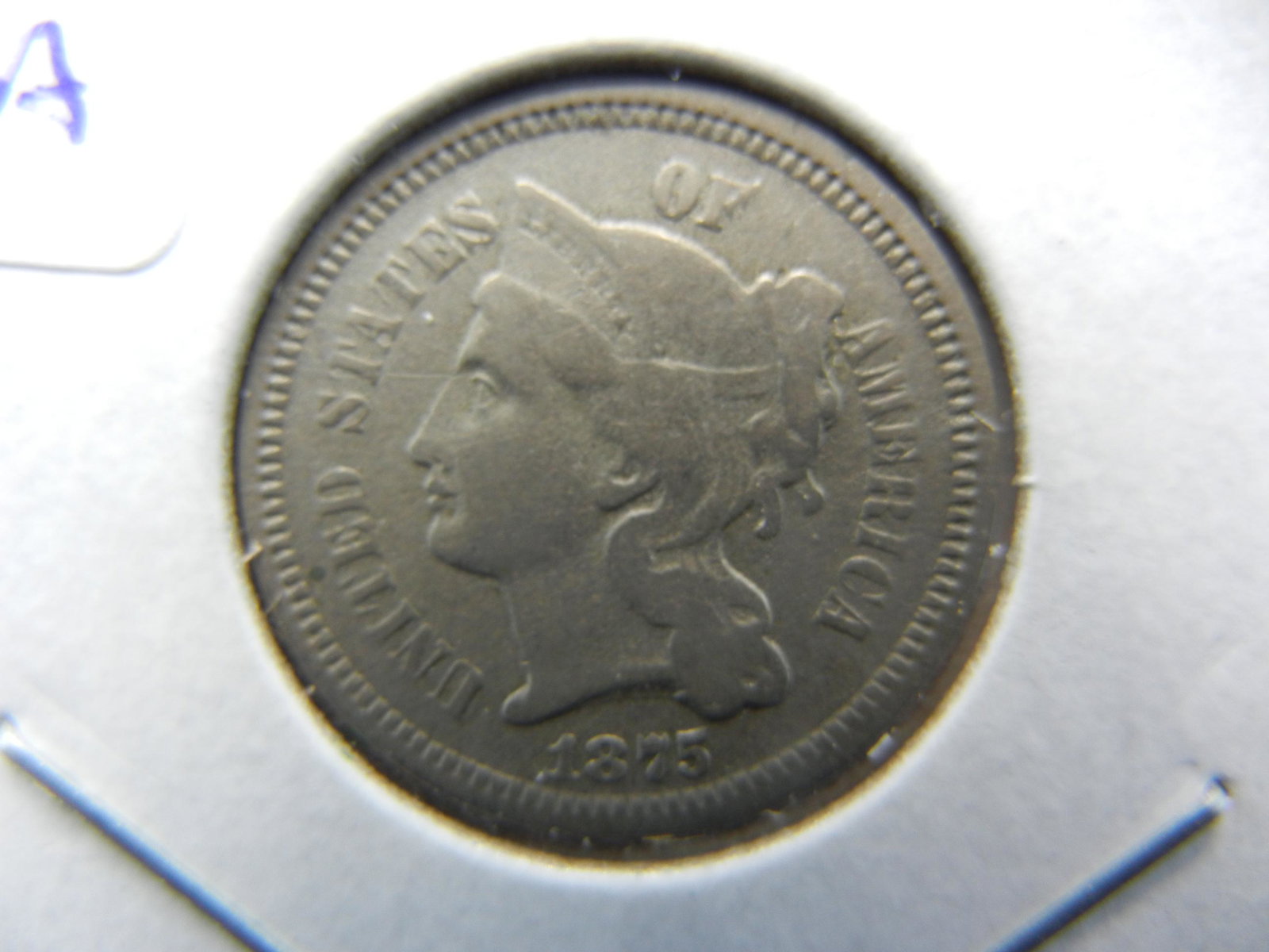 1875 Three Cent Nickel.  Very Fine and extremely tough (1 of 2)