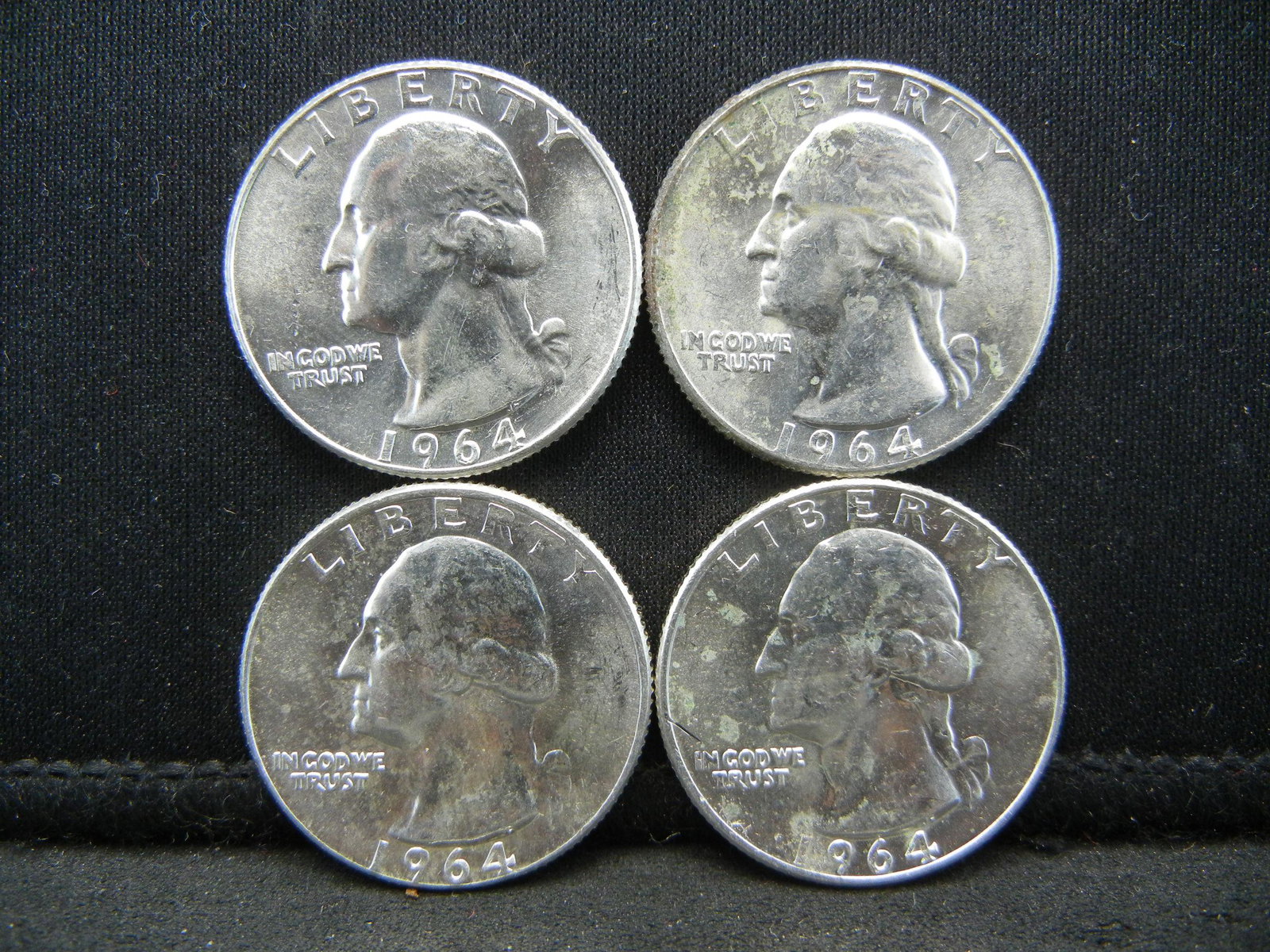(4) 1964-D SILVER (90%) WASHINGTON QUARTERS, BU (1 of 2)