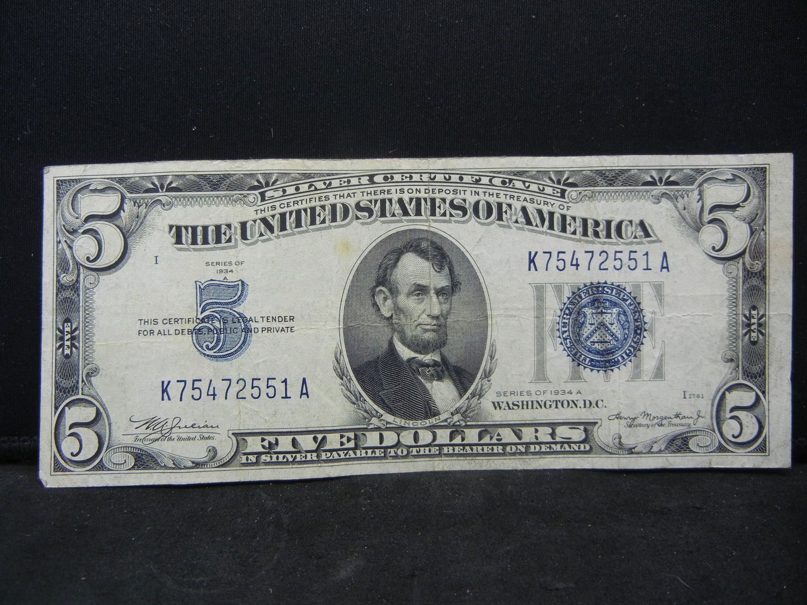 Series 1934 A United States $5.00 Silver Certificate (1 of 3)