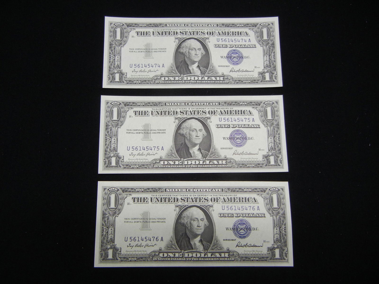 3 - Series 1957 United States $1.00 Silver Certificates (1 of 5)