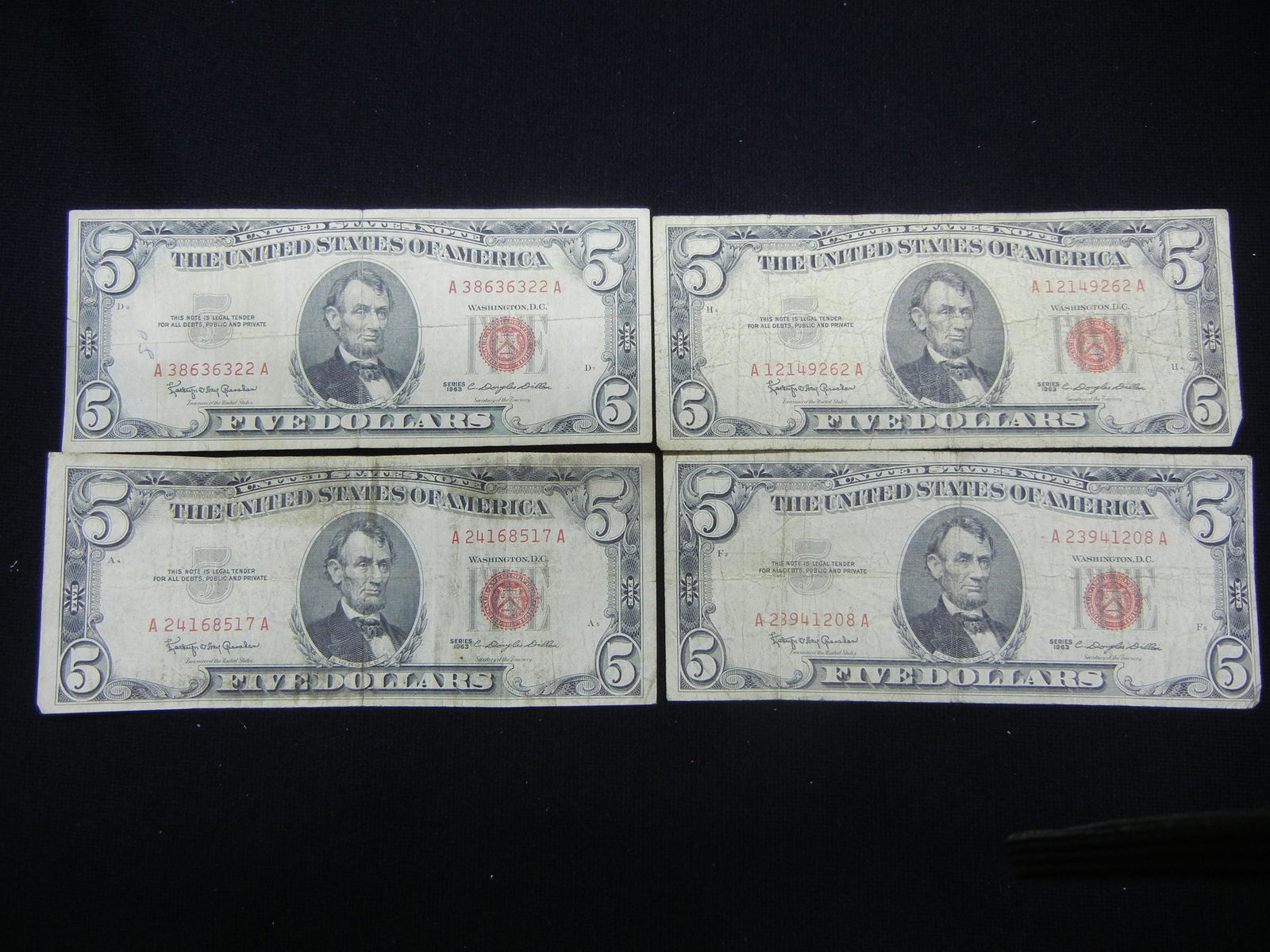 4 1963 Red Seal United States Five Dollar  Notes (1 of 4)