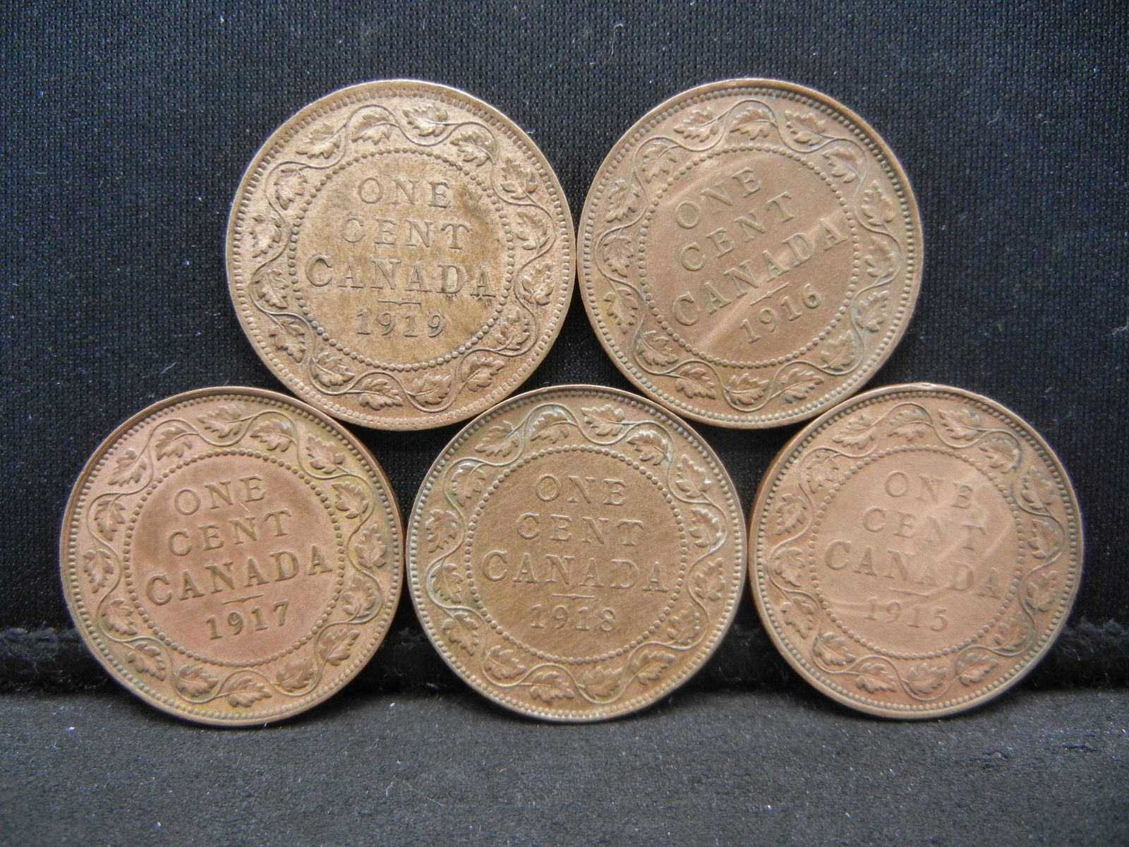 (5) CANADA 1 CENT'S, (1915-1916-1917-1918-1919) (1 of 2)