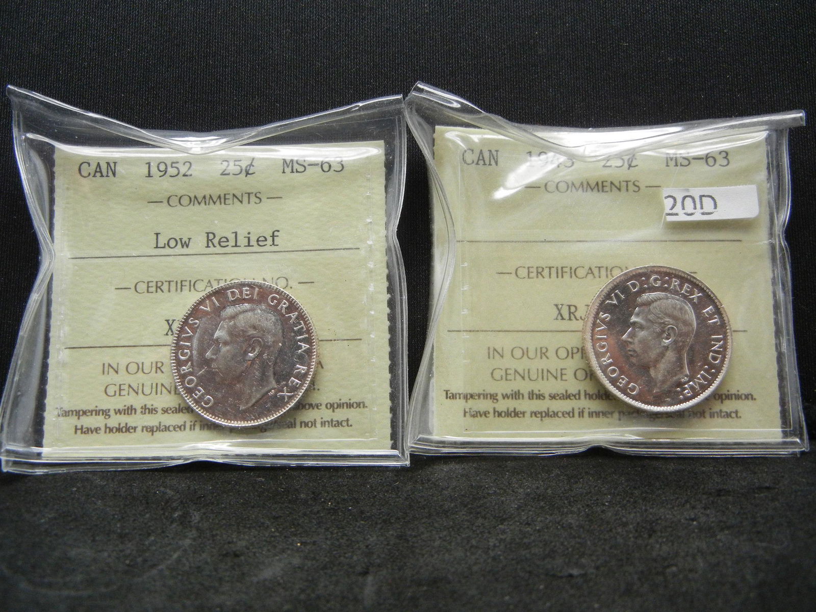 1943 and 1952  Canadian Silver Quarters (1 of 3)