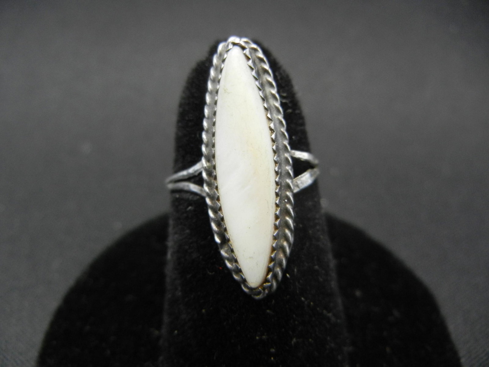 Long Silver Ring With Mother of Pearl Gemstone Size 4 &: Long Silver Ring With Mother of Pearl Gemstone Size 4 & 1/2