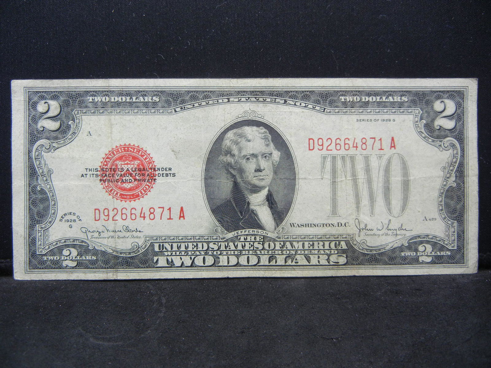 Series 1928 G Red Seal $2.00 United States Note (1 of 3)