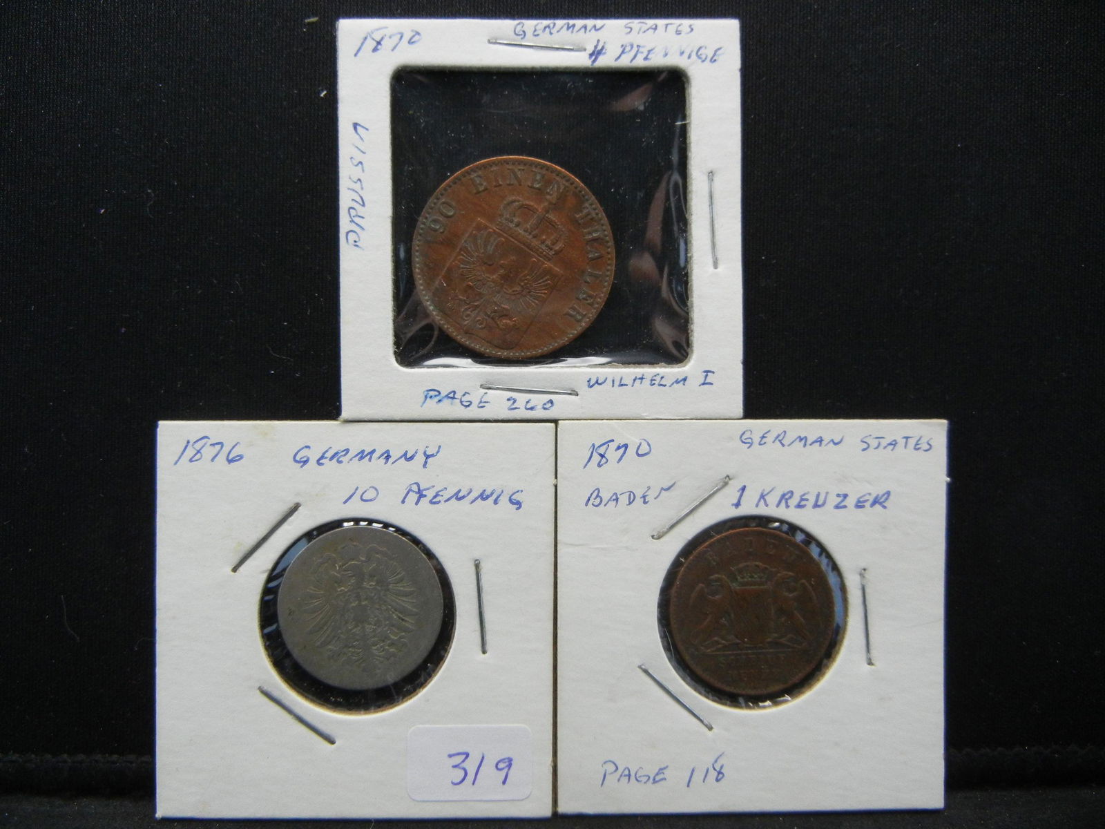 (2) German States 1870 4 Pfennig and 1 Kreuzer and 1876 (1 of 5)