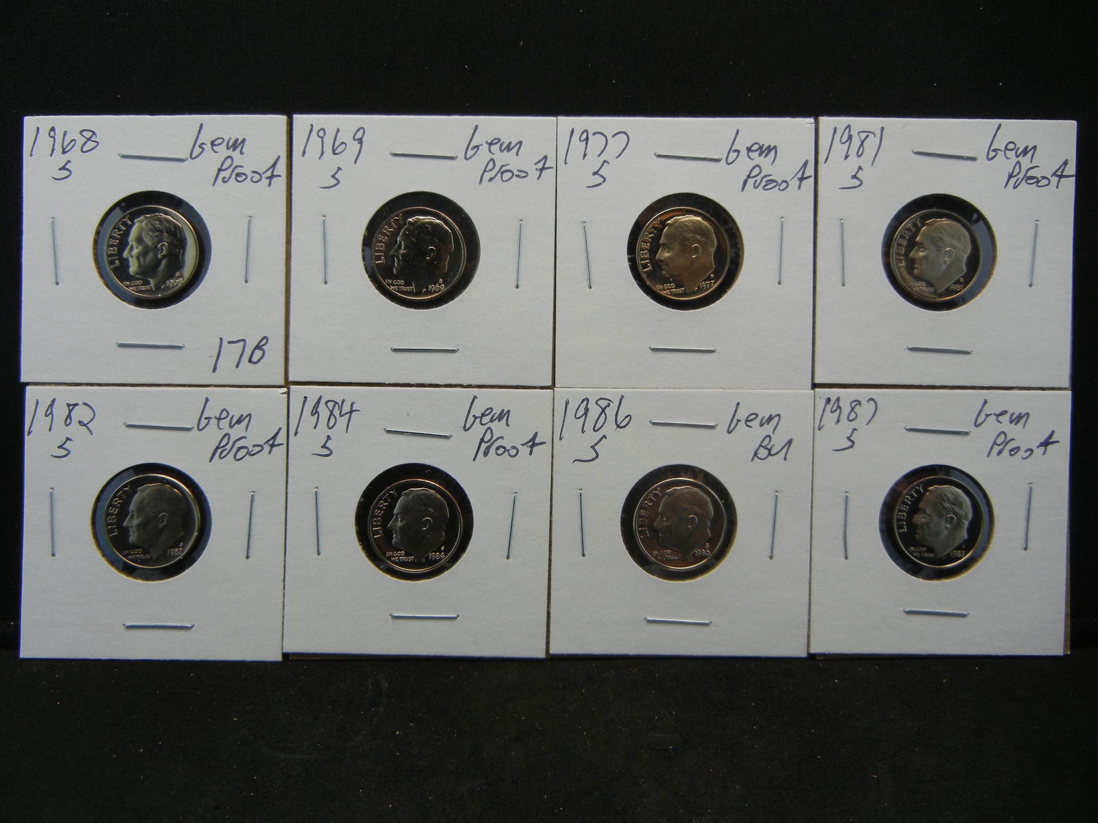 8 Gem Proof Roosevelt Dimes 1968-1987 S (1 of 5)