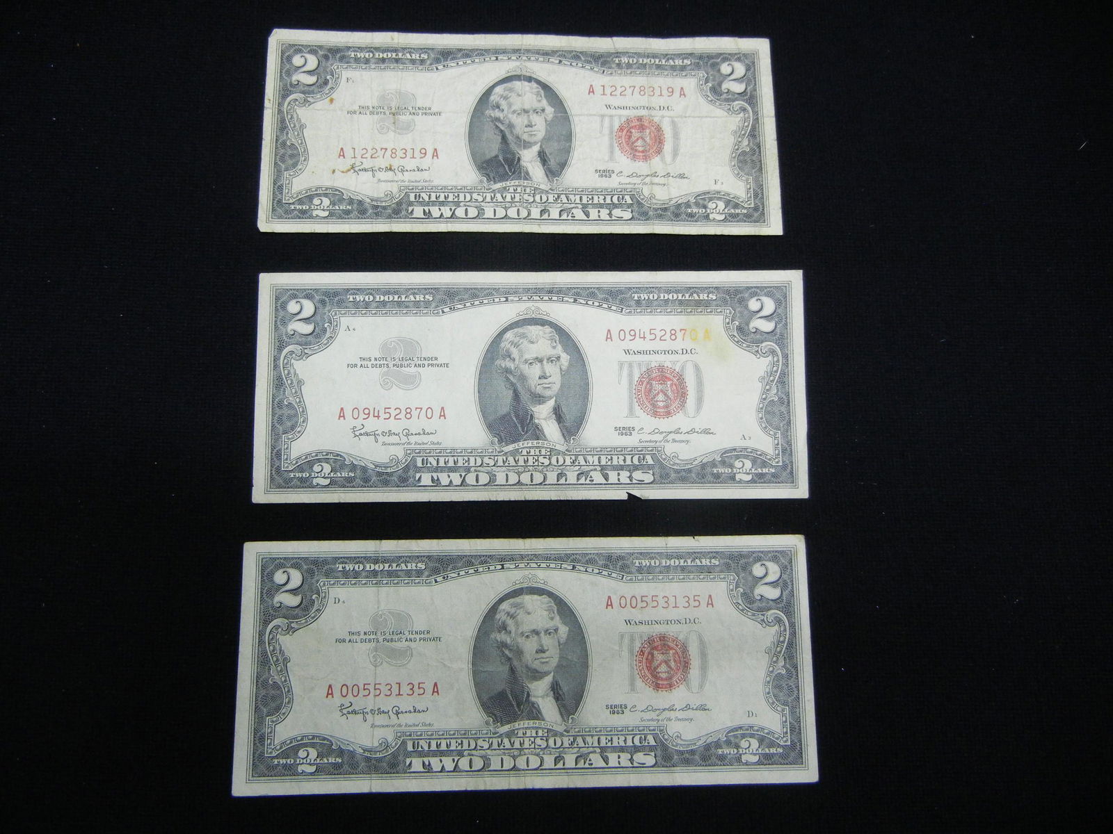 3 1963 Red Seal Two Dollar Bills (1 of 5)