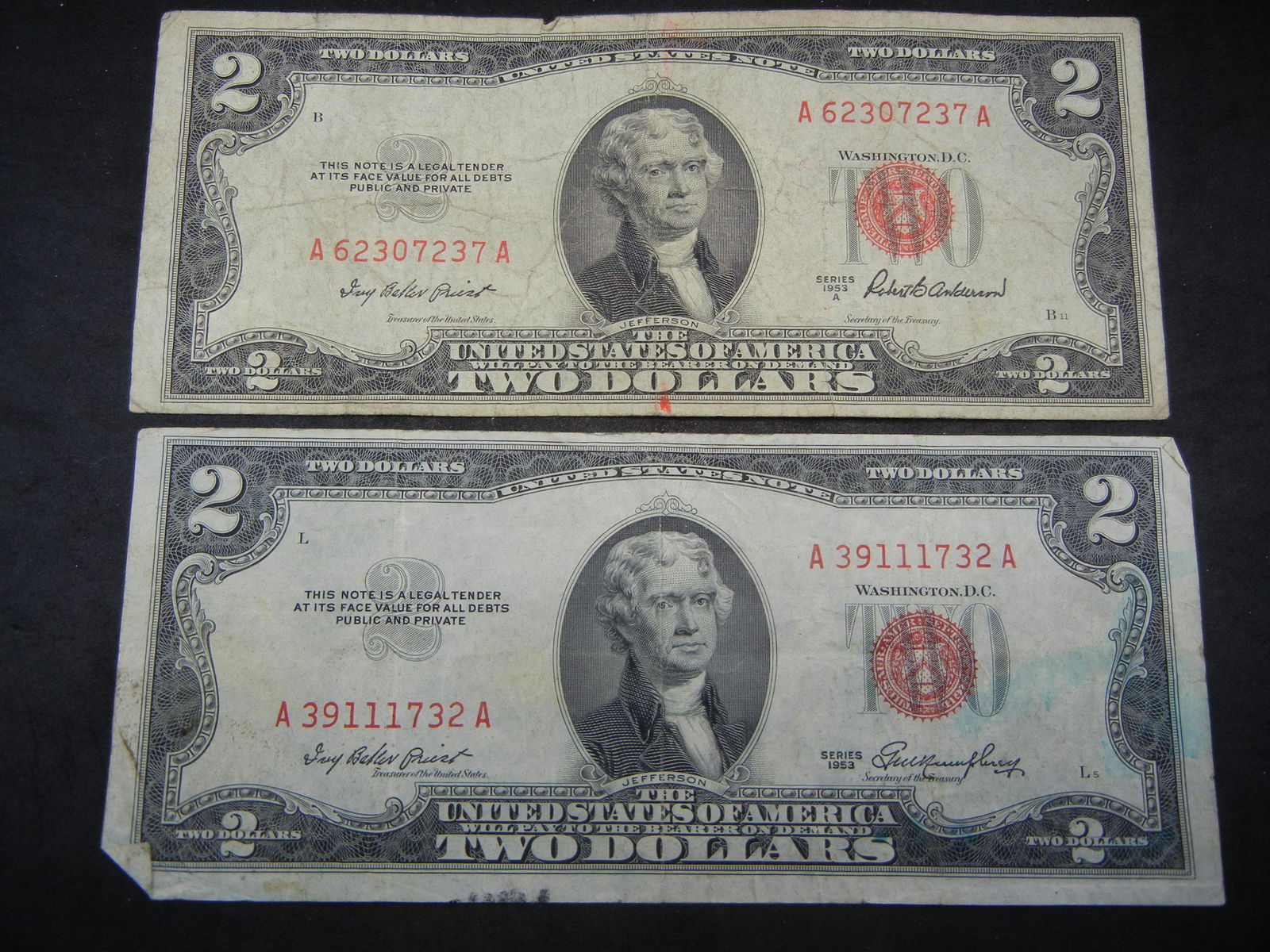 (2) 1953 Two Dollar Red Seal (1 of 5)