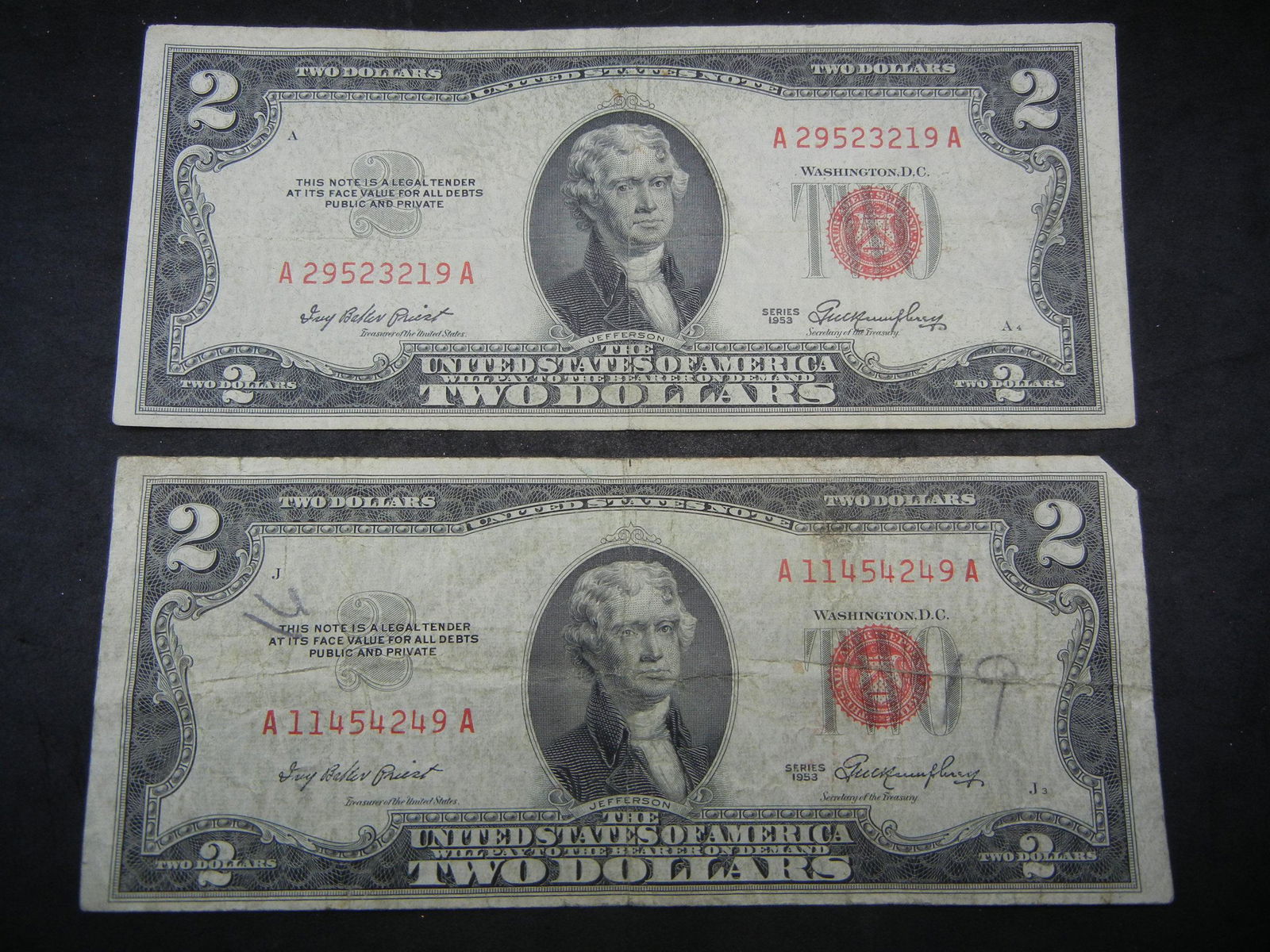 (2) 1953 Two Dollar Red Seal (1 of 5)