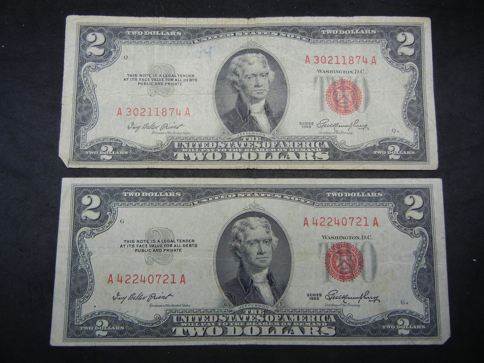 (2) 1953 Two Dollar Red Seal (1 of 5)