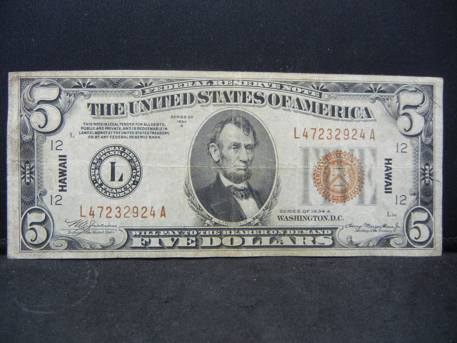 1934 A Red Seal Five Dollar Federal Reserve Emergency (1 of 3)