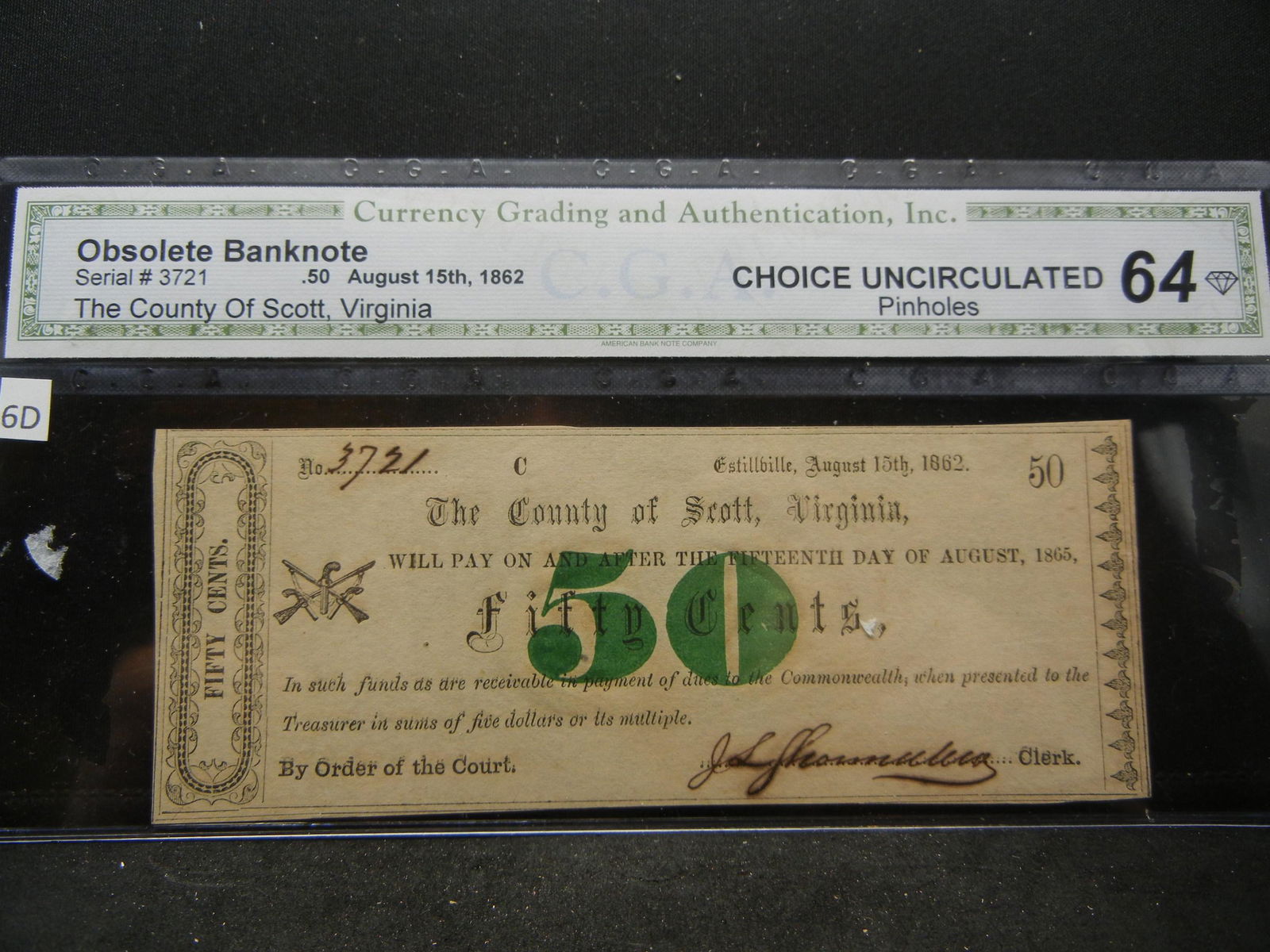 1862 The County of Scott, Virginia, Fifty Cent (1 of 4)