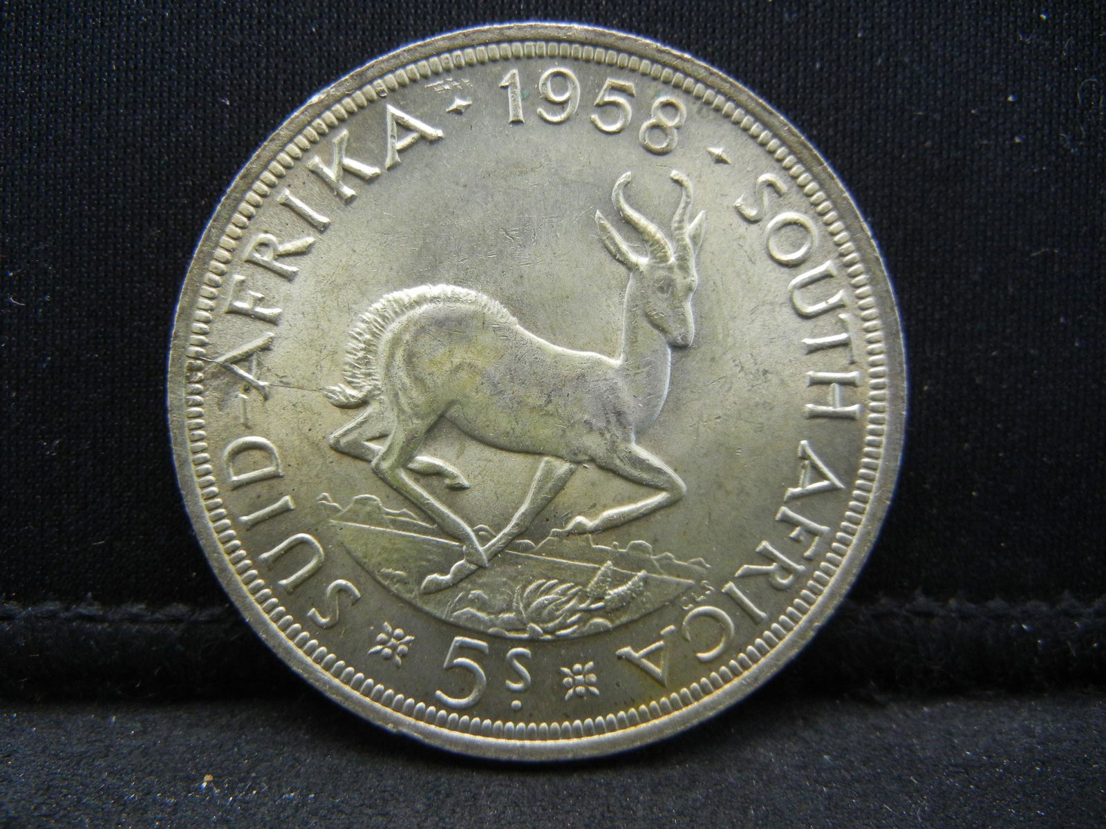1958 South Africa silver 5 Shilling.  Brilliant (1 of 2)