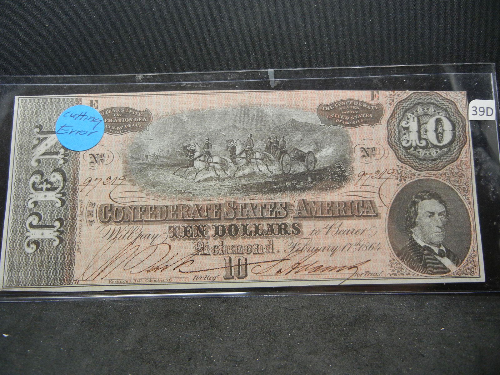 1864 Confederate Ten Dollar Note (1 of 3)