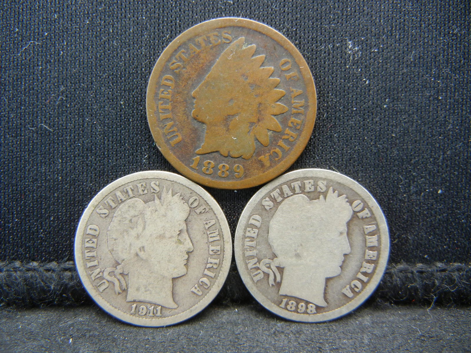 1889 Indian Cent 1898 Barber Dime, 1911 barber Dime (1 of 2)