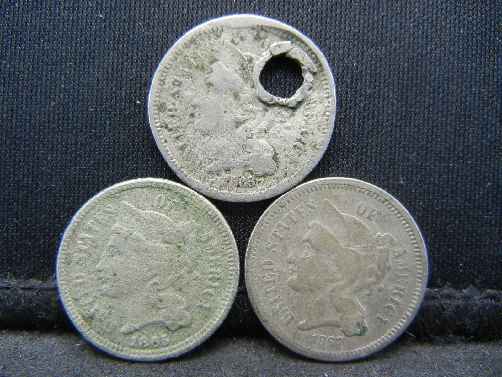 1866, 1867, 1868 United States Three 3 Cent Nickels - (1 of 2)