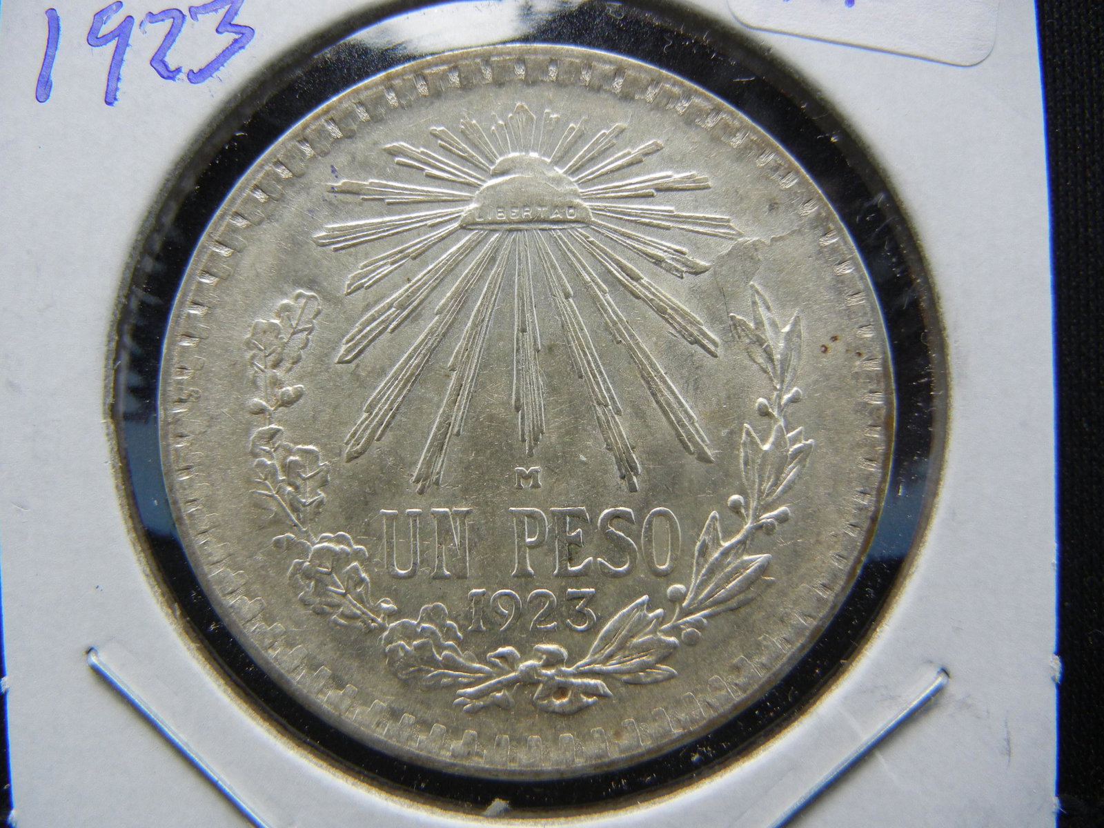 1923 Mexico Silver Peso.  Almost Uncirculated. (1 of 3)