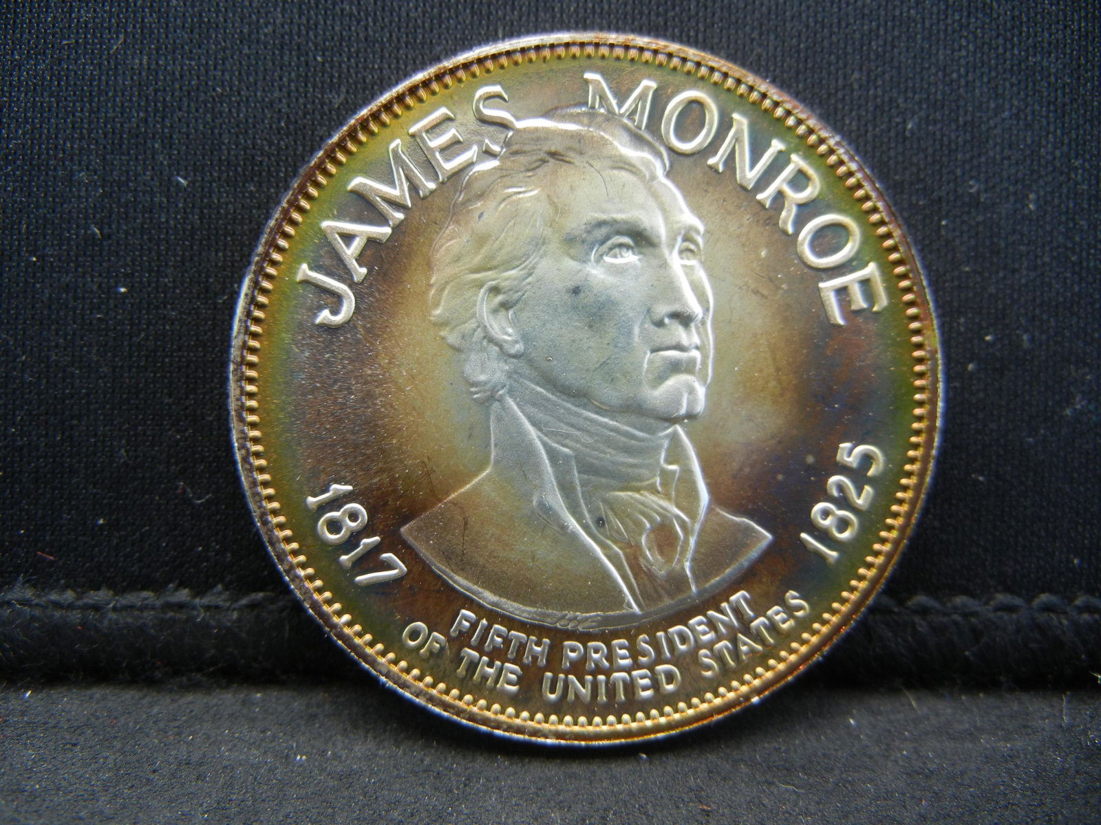 Franklin Mint James Monroe .925 Sterling Silver 500: Franklin Mint James Monroe .925 Sterling Silver 500 Grains Presidential Medal Nicely Toned